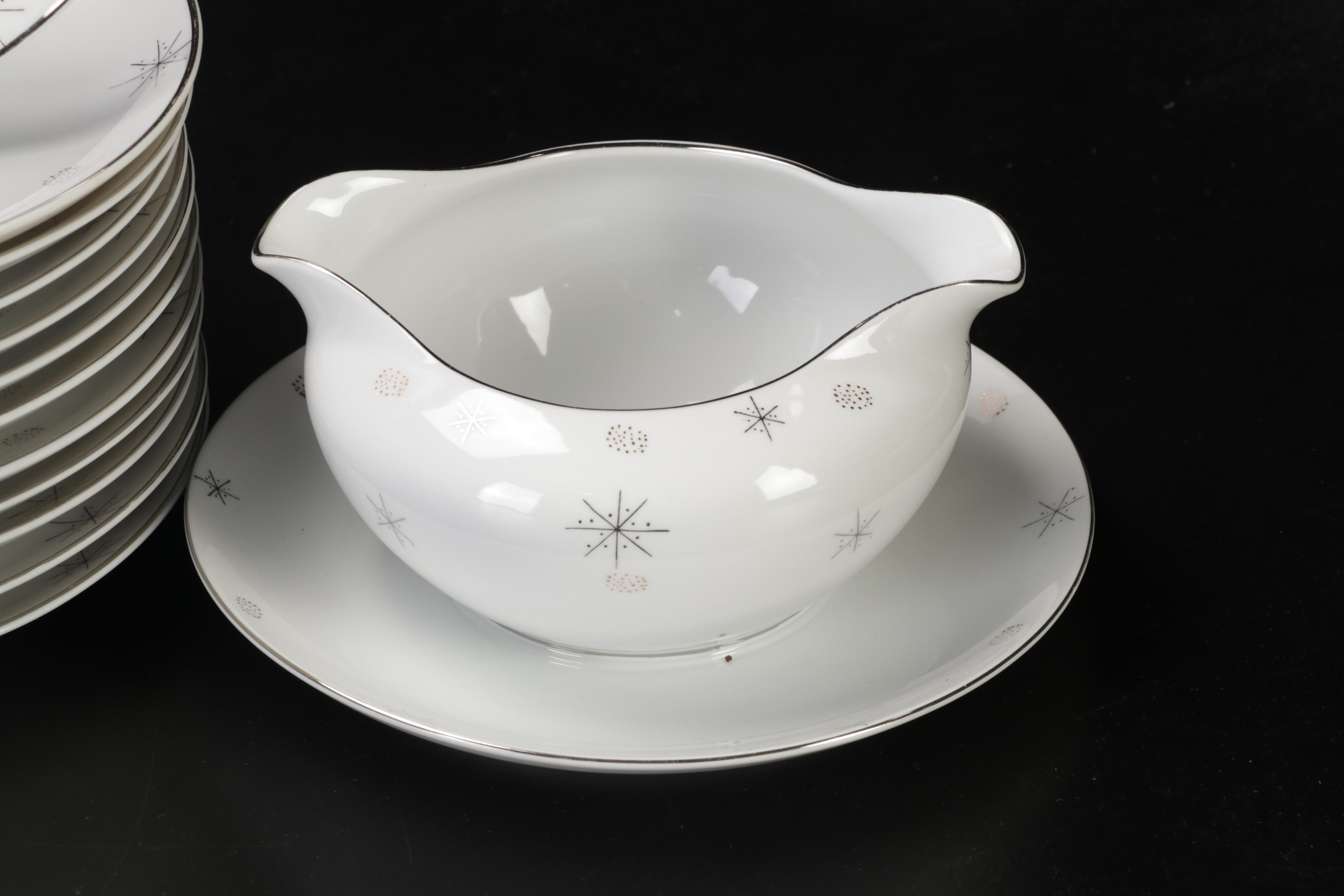 Mid-Century Japanese "Snowflake" Porcelain Dinnerware and Serveware