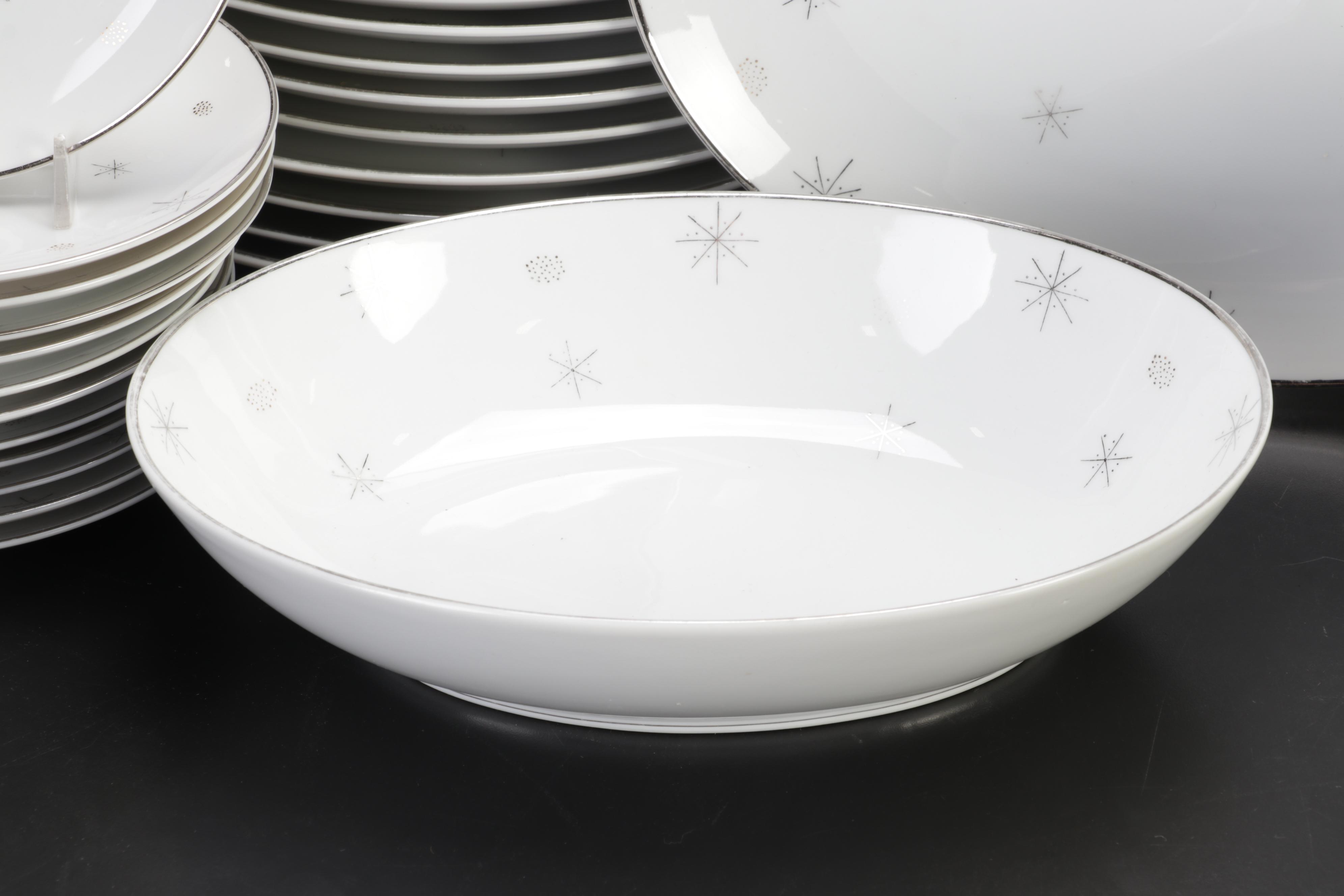 Mid-Century Japanese "Snowflake" Porcelain Dinnerware and Serveware