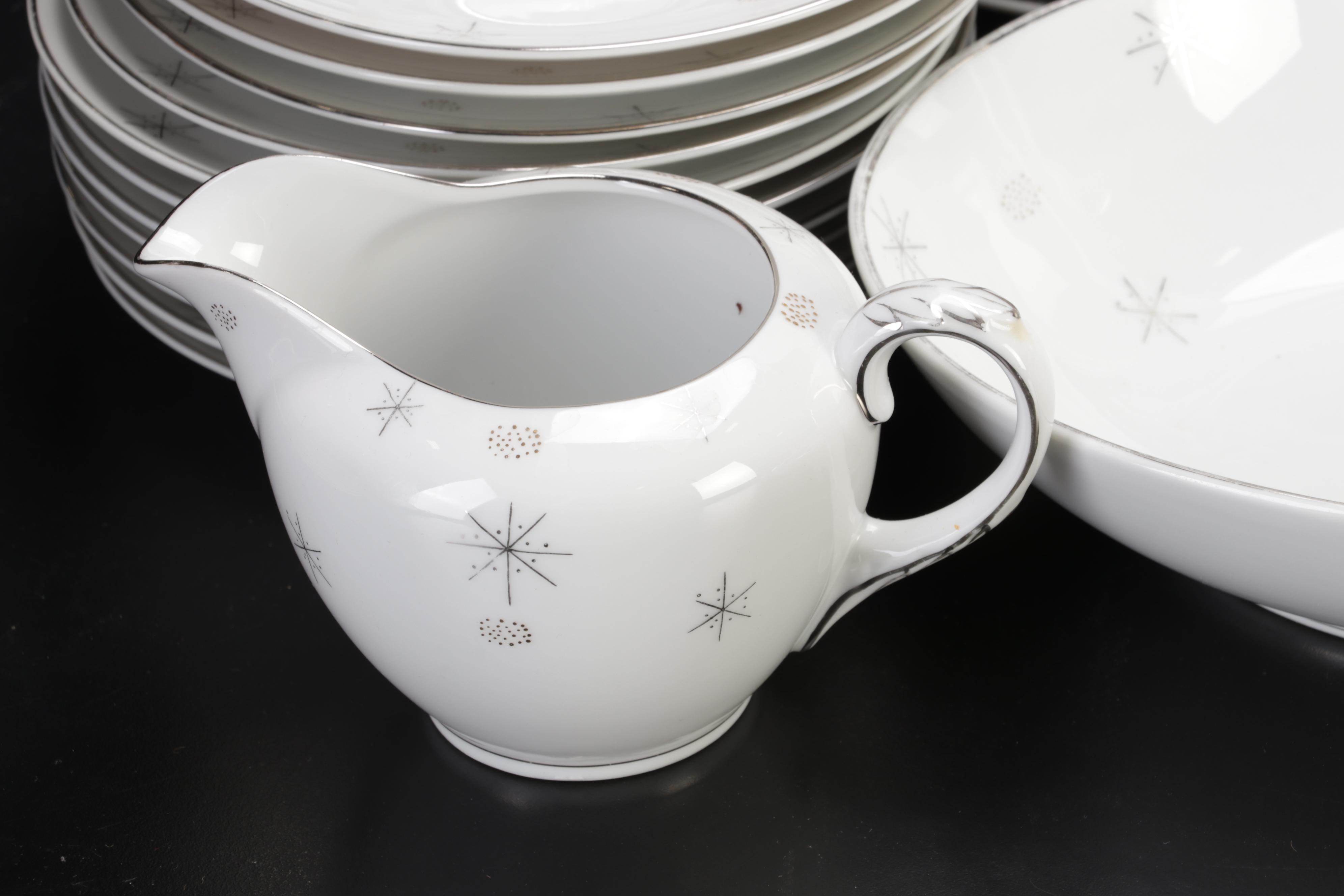 Mid-Century Japanese "Snowflake" Porcelain Dinnerware and Serveware