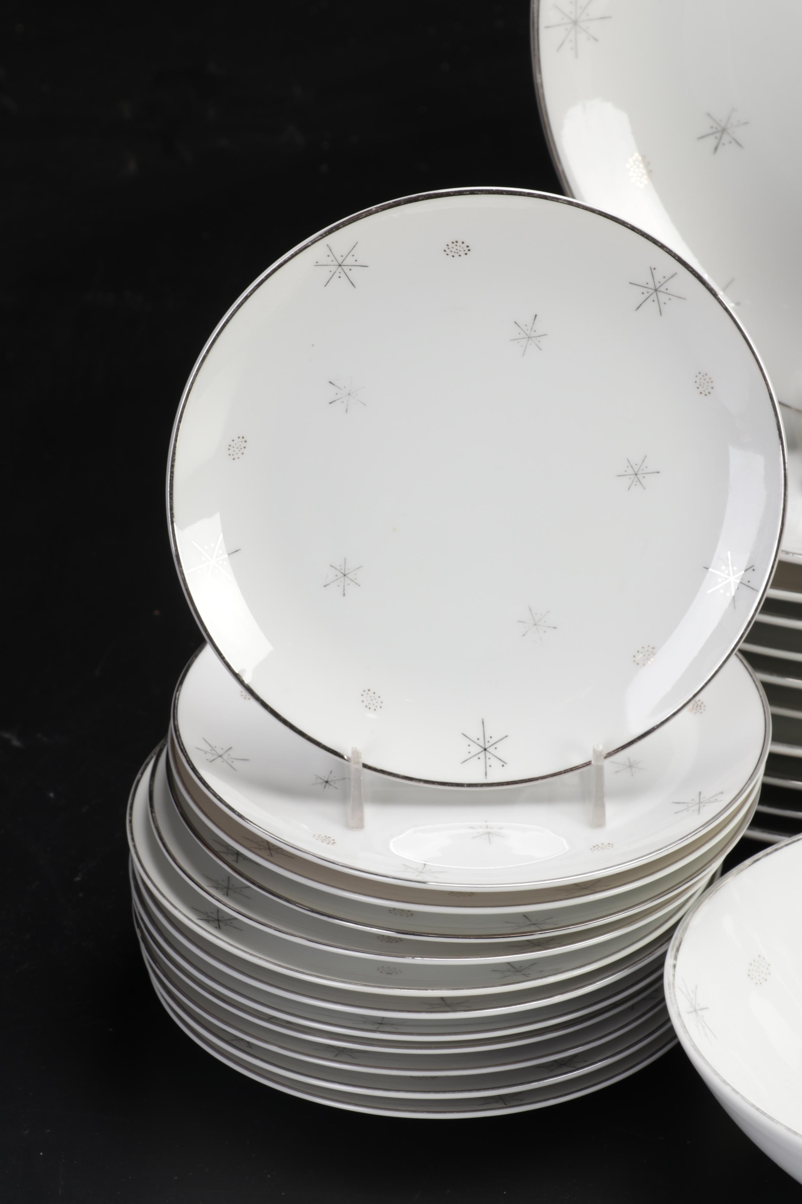 Mid-Century Japanese "Snowflake" Porcelain Dinnerware and Serveware