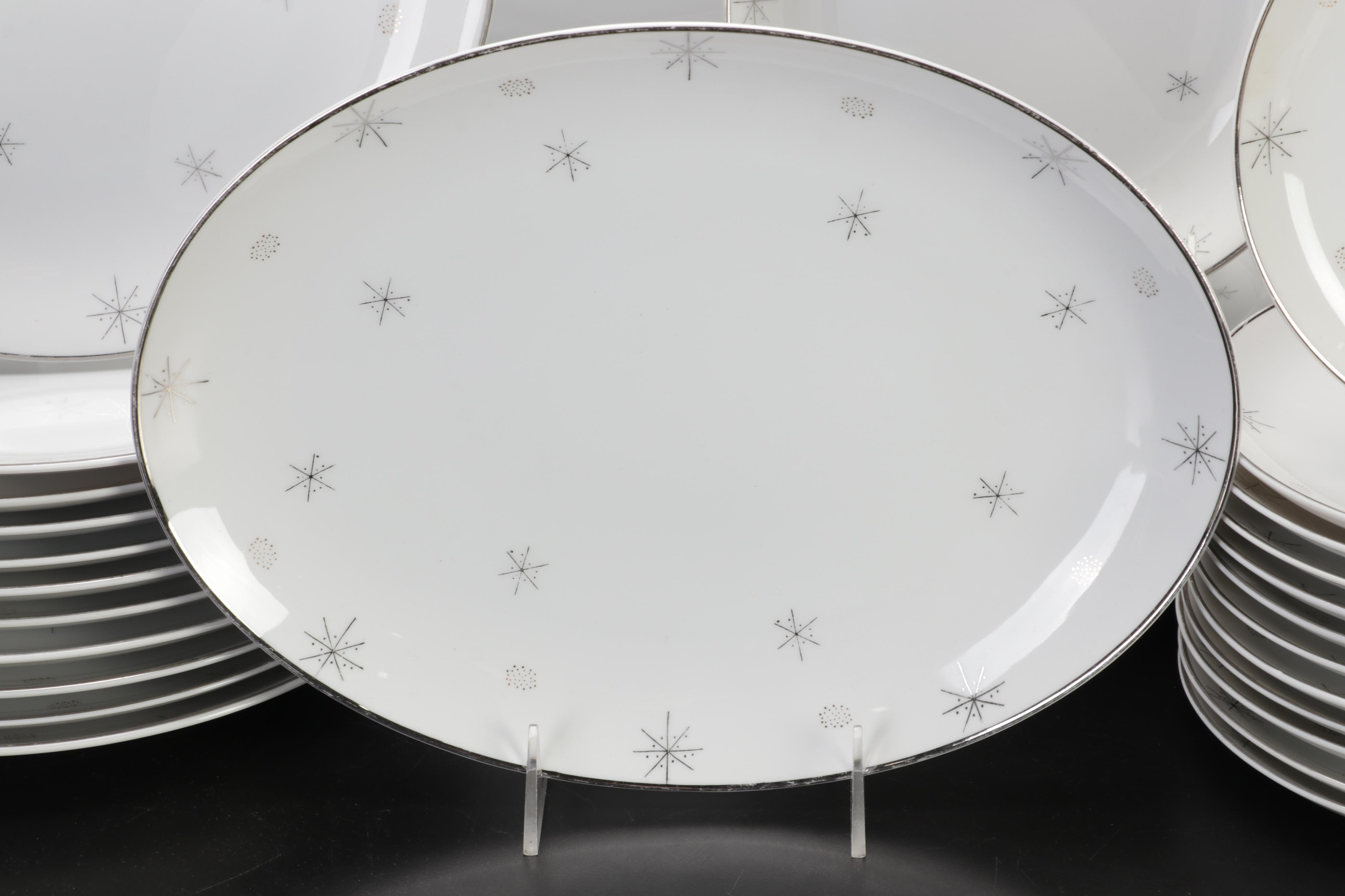 Mid-Century Japanese "Snowflake" Porcelain Dinnerware and Serveware