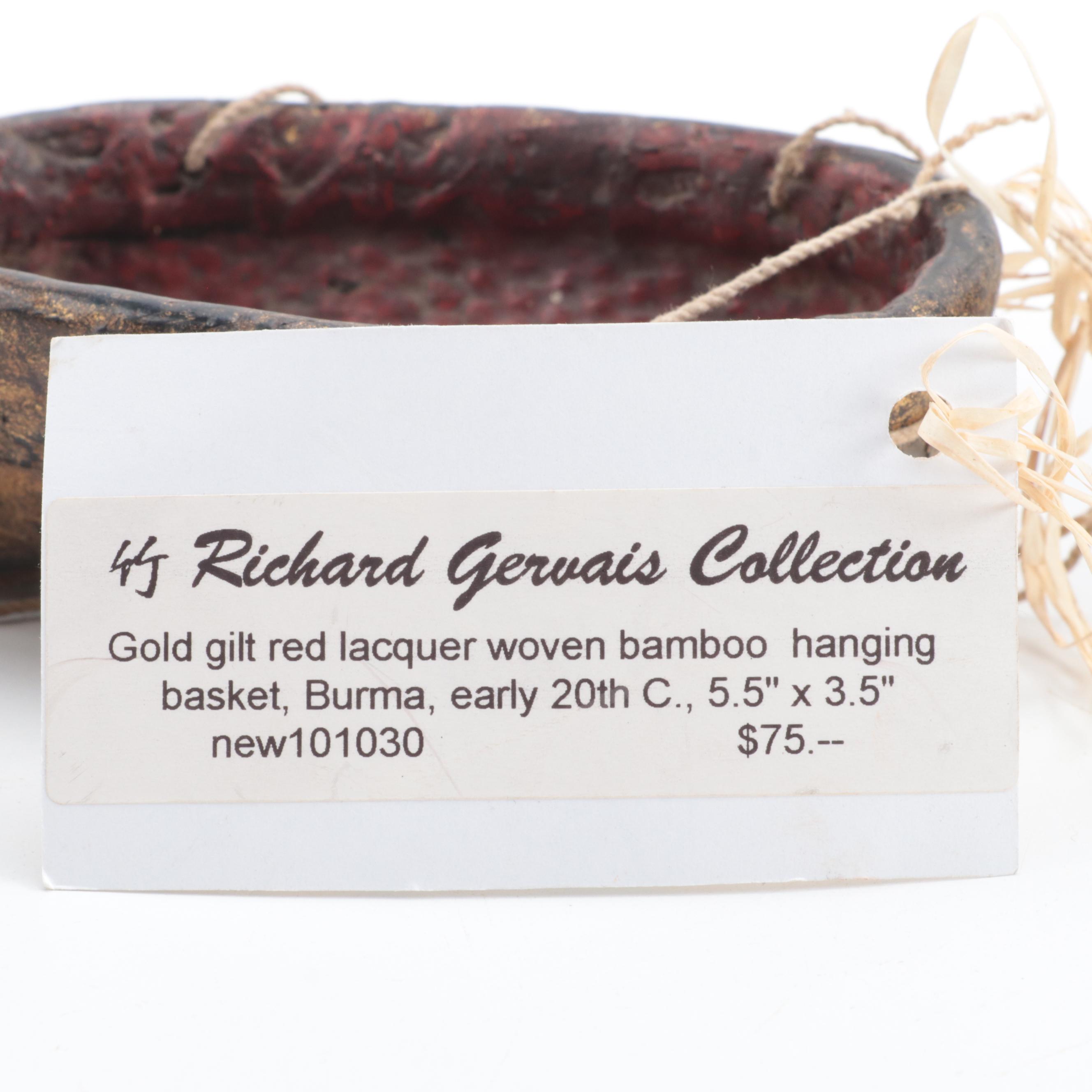 Indonesian Bamboo Box with Burmese Bamboo Woven Basket and Black Lacquer Box