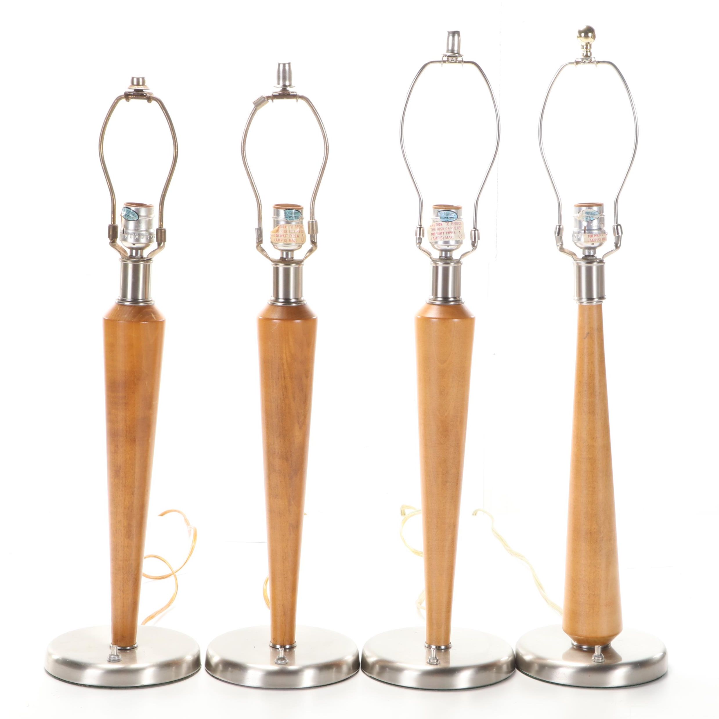 Four Wooden Spindle Table Lamps, Late 20th Century