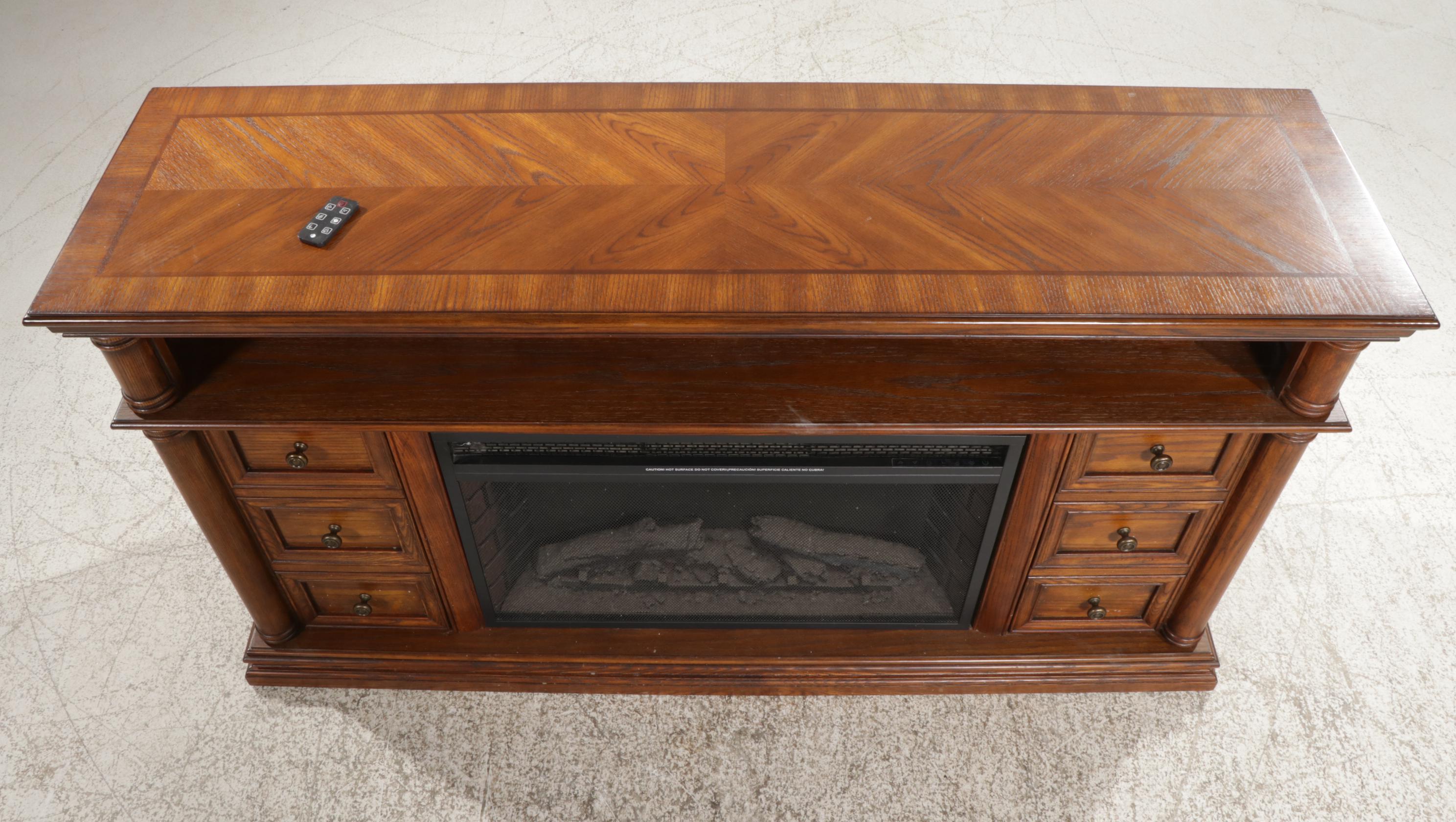 Febo Flame Electric Fireplace in Oak Media Cabinet