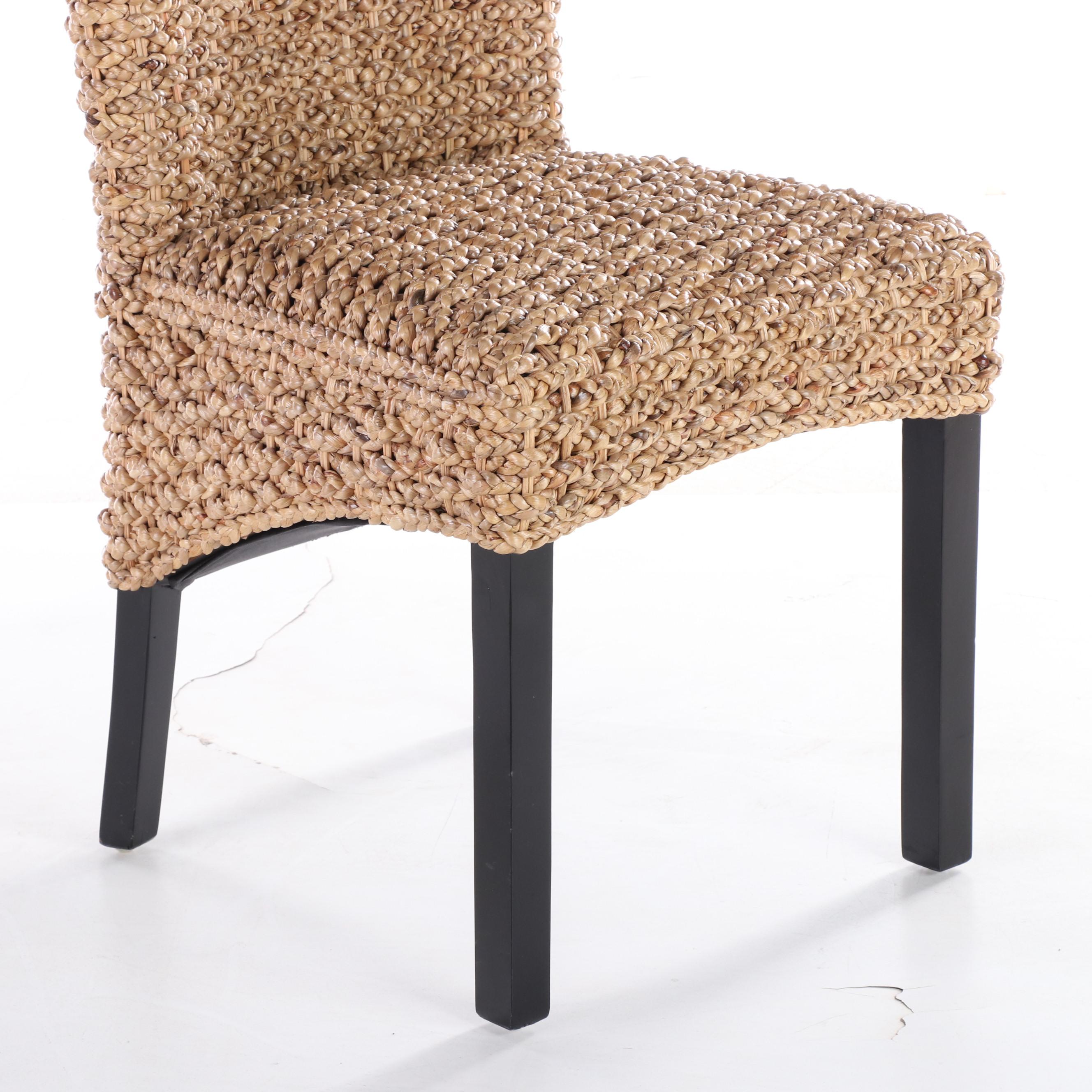 Gilt Metal Side Table with Peacock Plus Wicker Side Chair