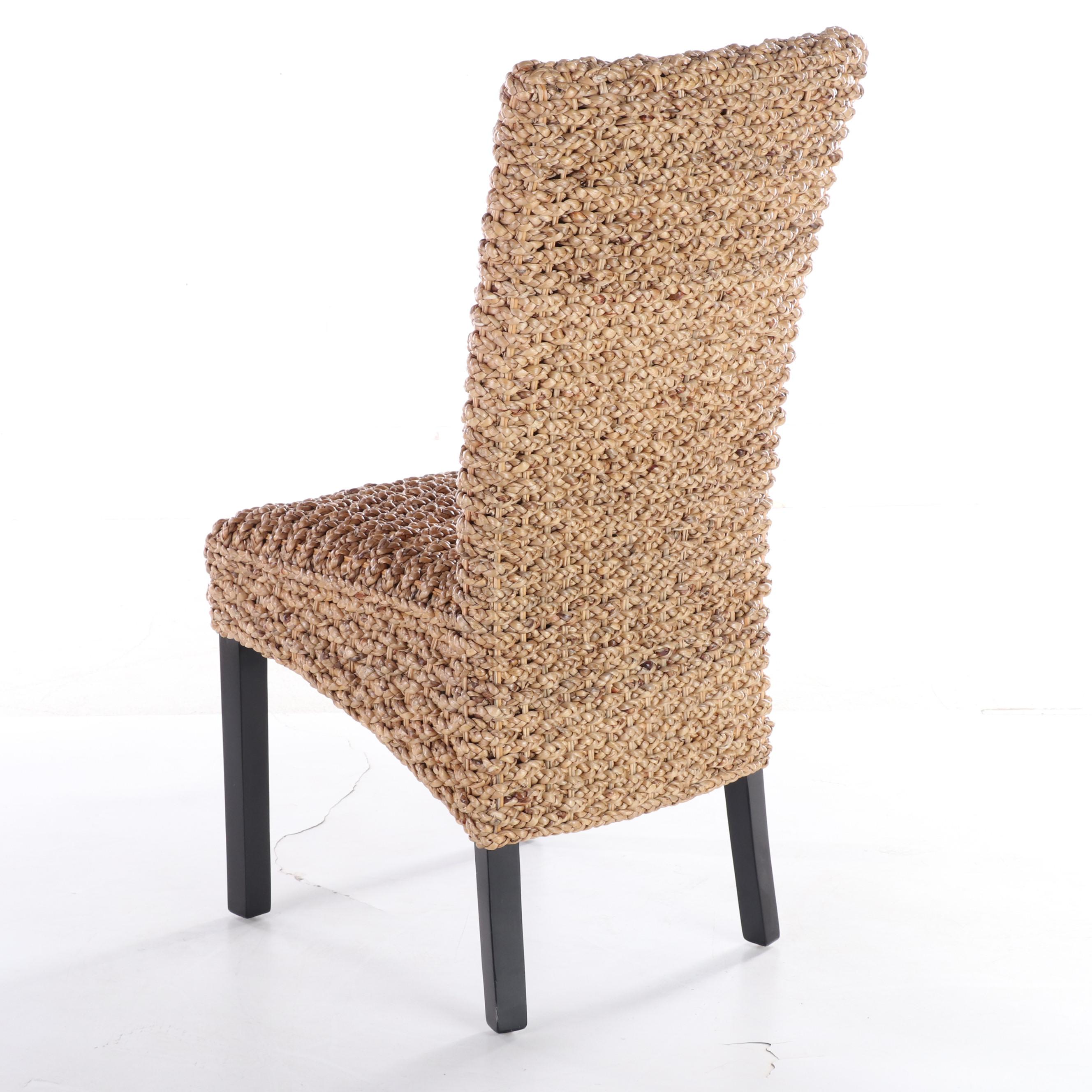 Gilt Metal Side Table with Peacock Plus Wicker Side Chair