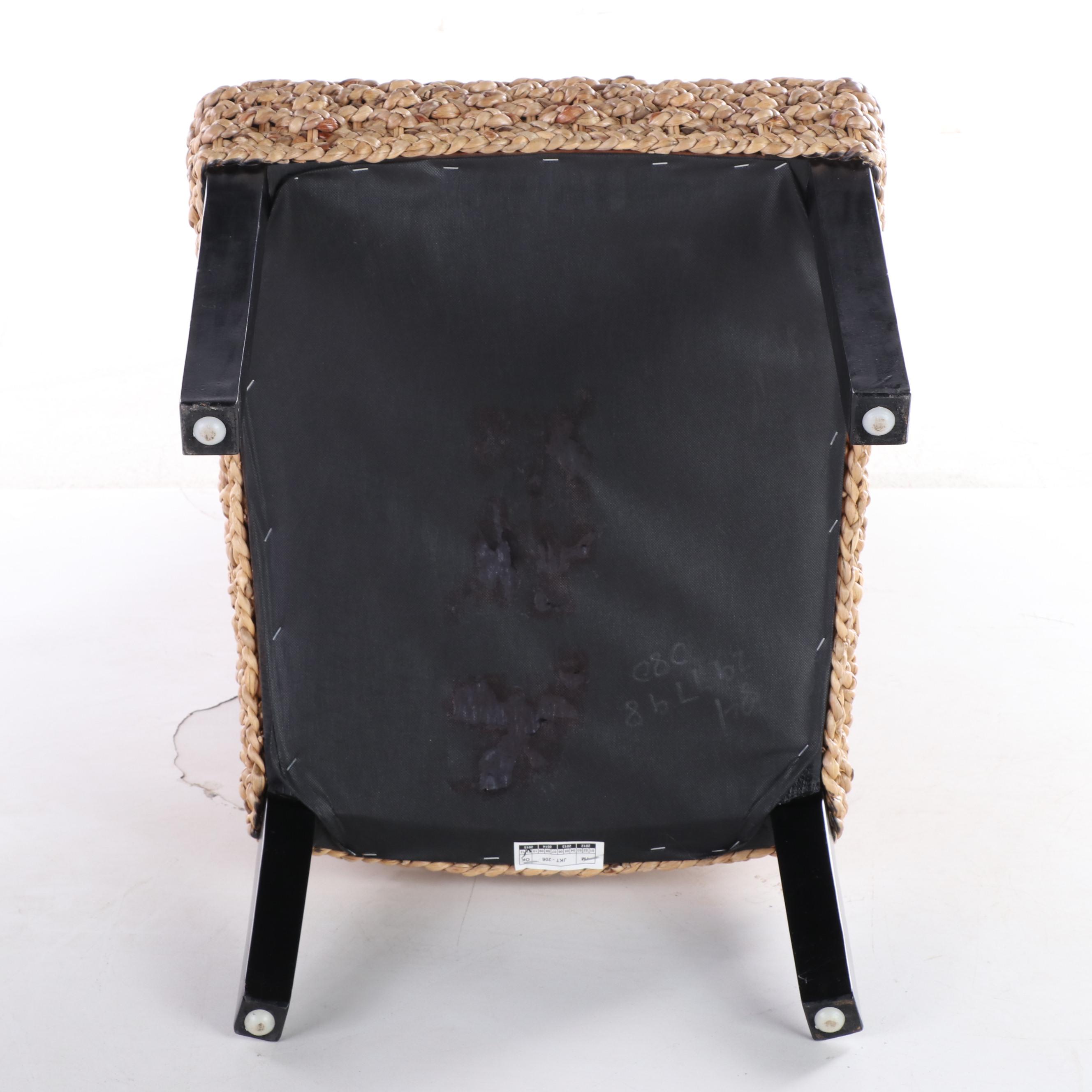 Gilt Metal Side Table with Peacock Plus Wicker Side Chair