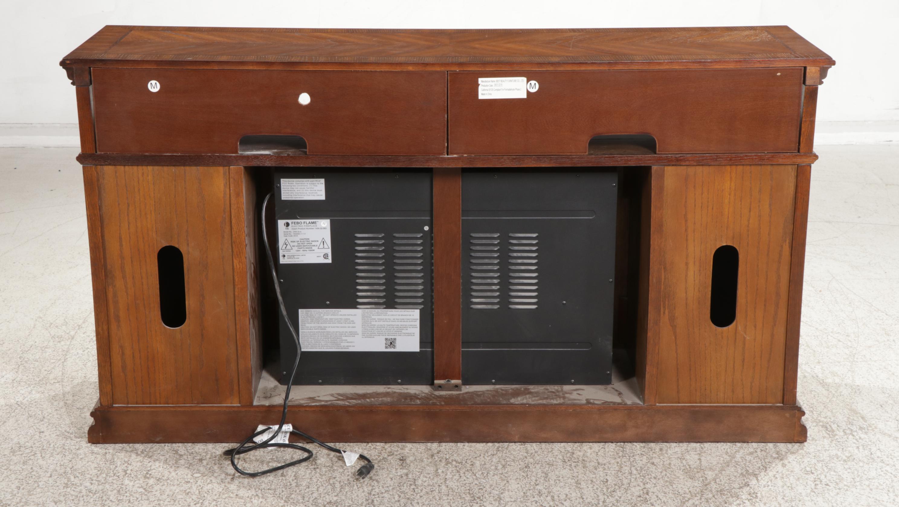 Febo Flame Electric Fireplace in Oak Media Cabinet