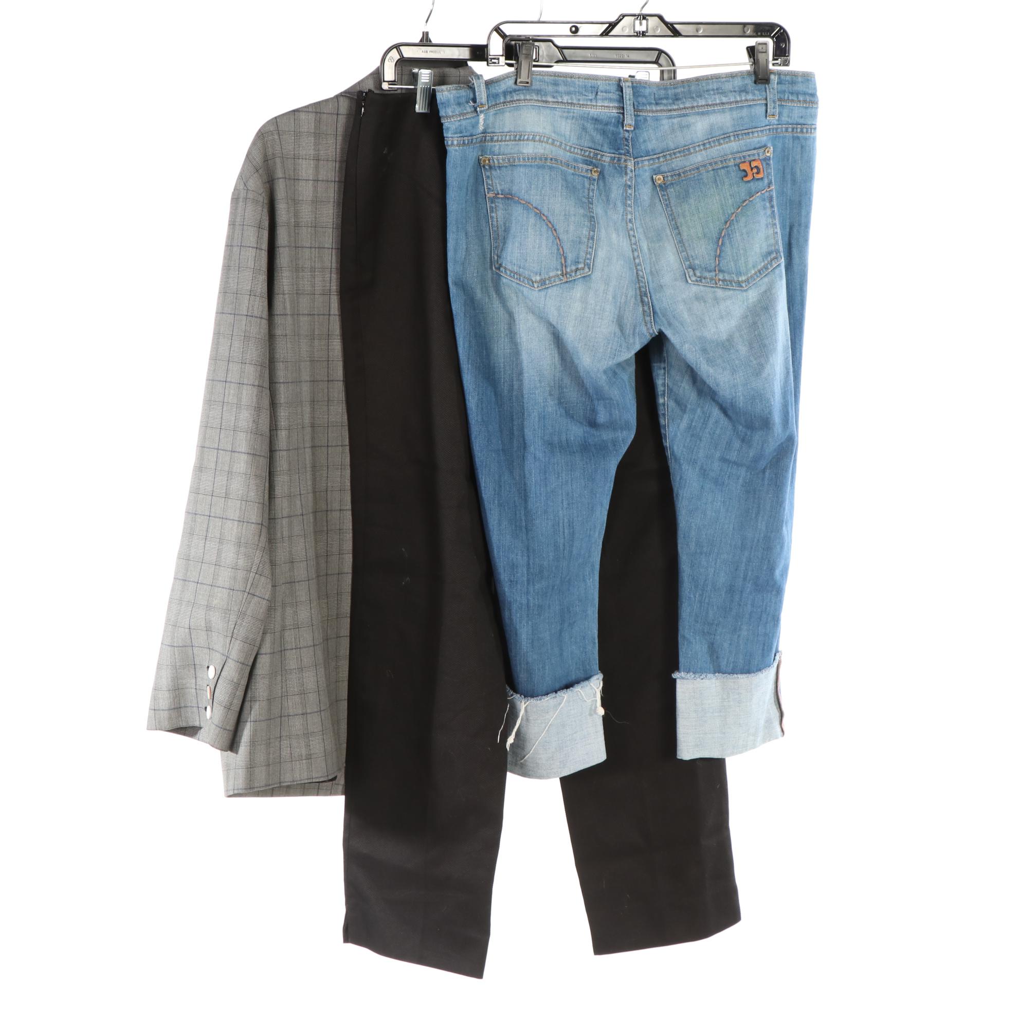 Tibi Boyfriend Jacket, Style Straight Pants, and Joe's Wide Raw Hem Kicker Jeans