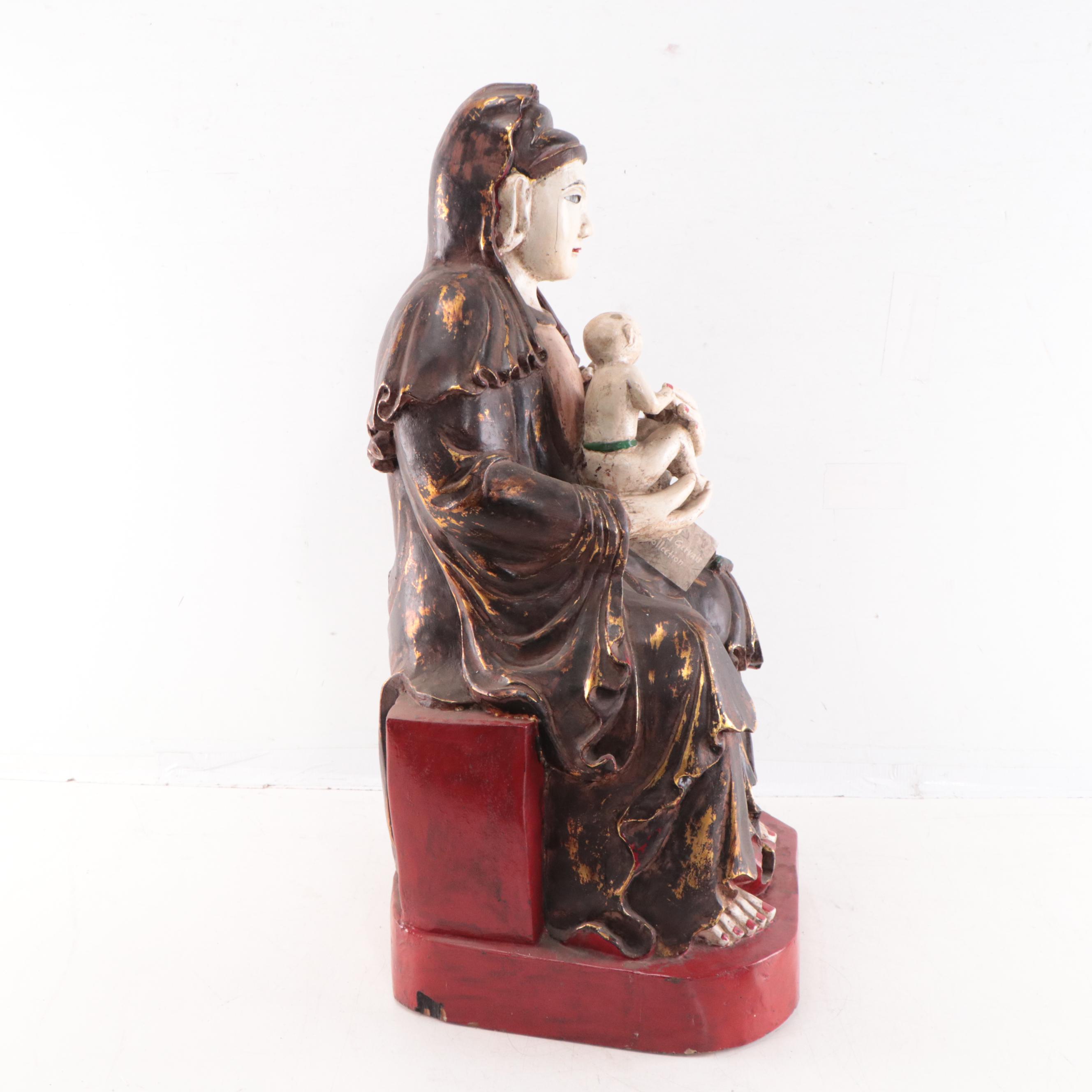 Vietnamese Lacquer Wood Thi-Kinh Protector Figure, Early 20th Century