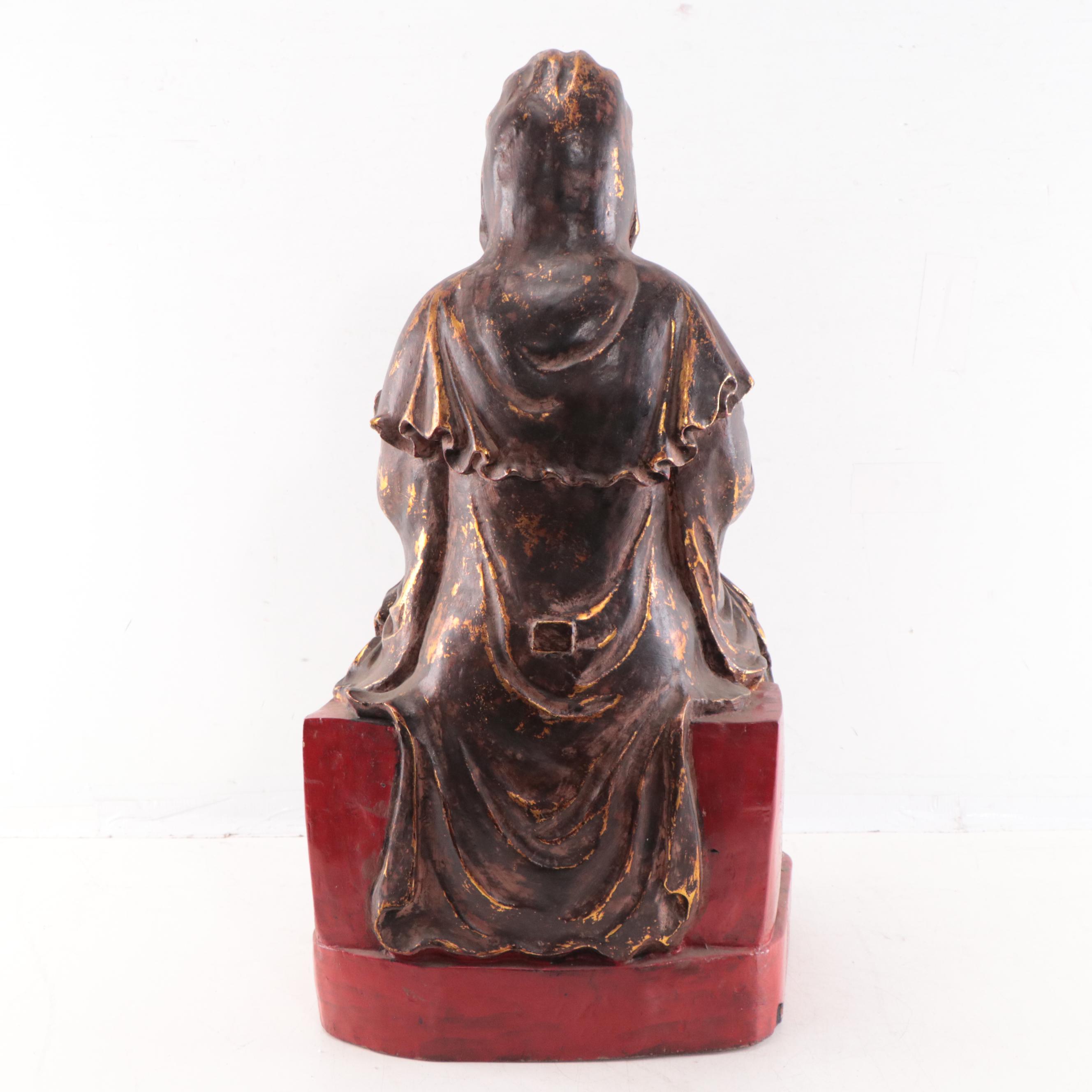 Vietnamese Lacquer Wood Thi-Kinh Protector Figure, Early 20th Century
