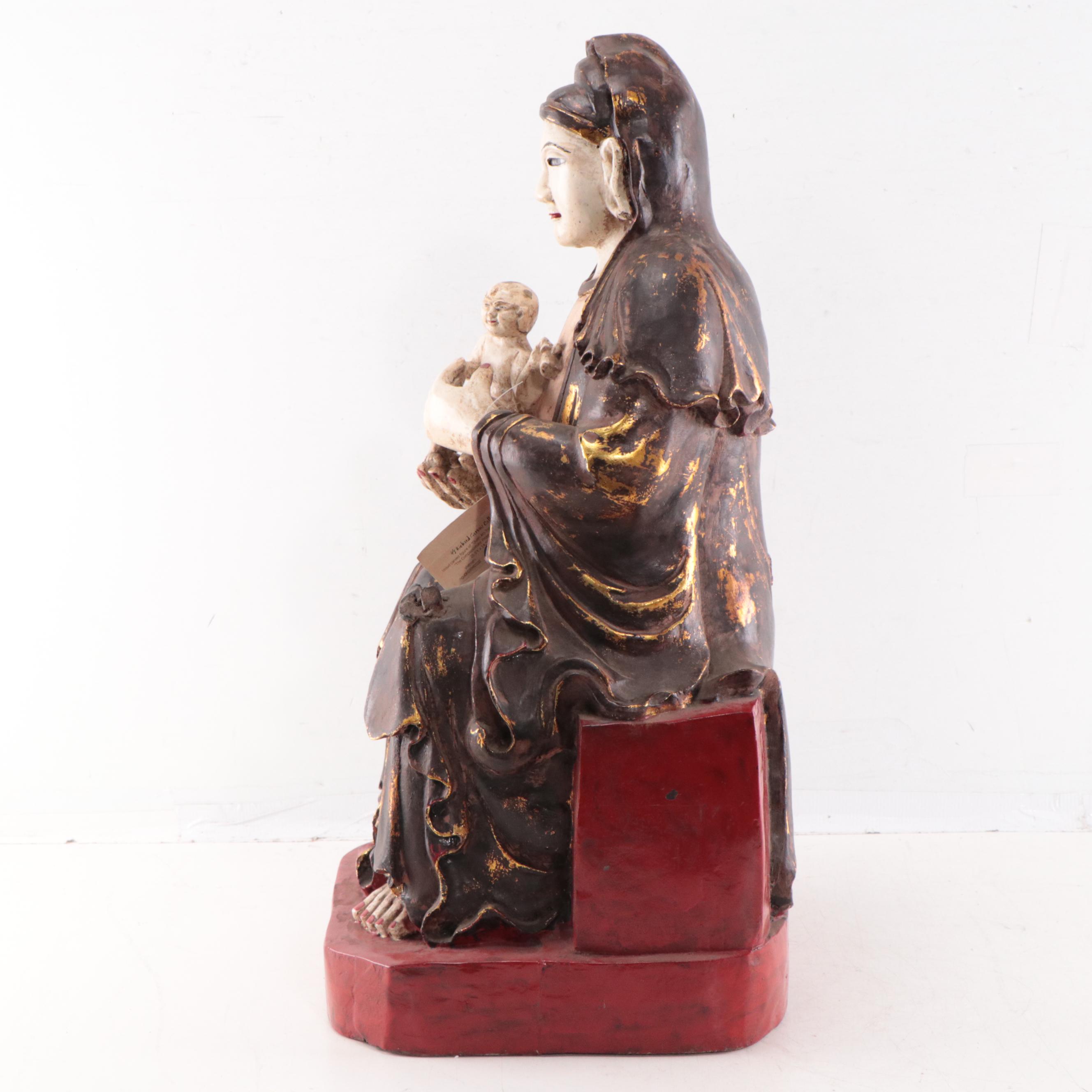 Vietnamese Lacquer Wood Thi-Kinh Protector Figure, Early 20th Century