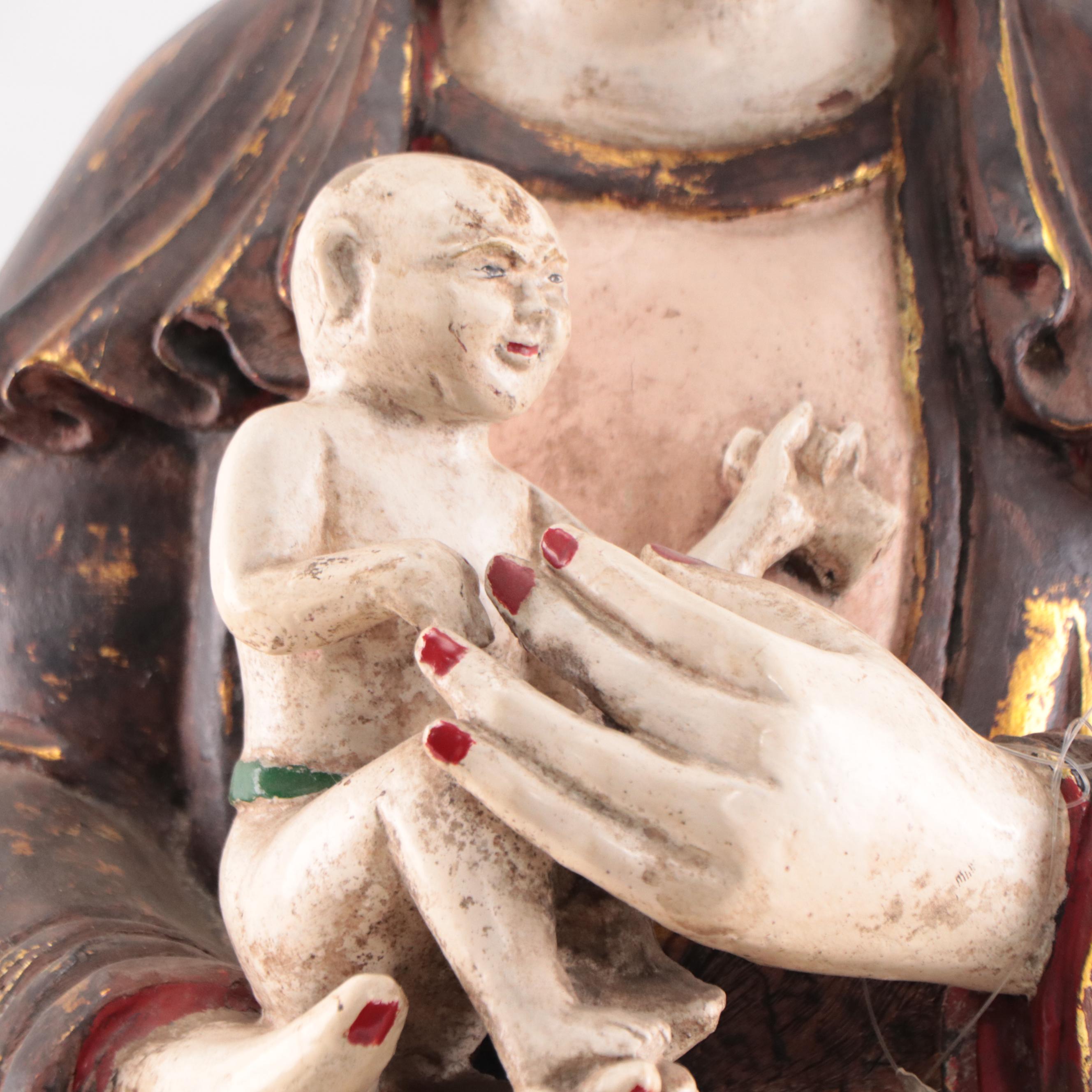 Vietnamese Lacquer Wood Thi-Kinh Protector Figure, Early 20th Century