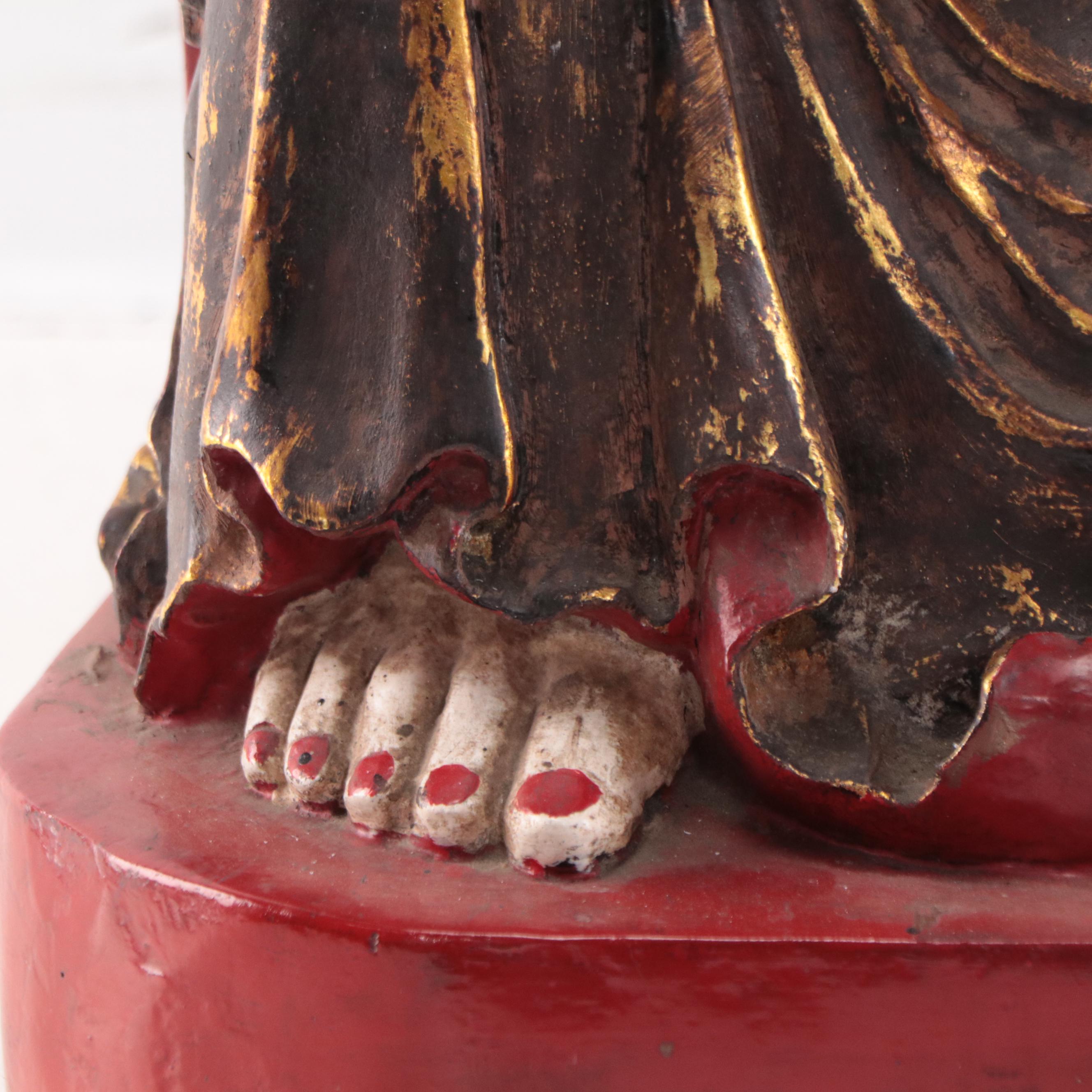 Vietnamese Lacquer Wood Thi-Kinh Protector Figure, Early 20th Century