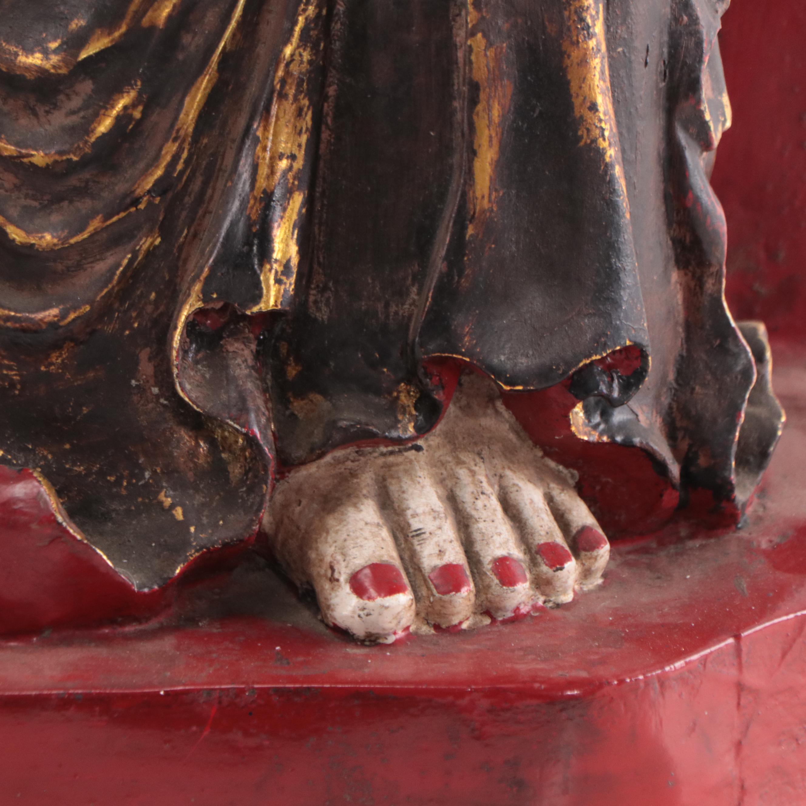 Vietnamese Lacquer Wood Thi-Kinh Protector Figure, Early 20th Century