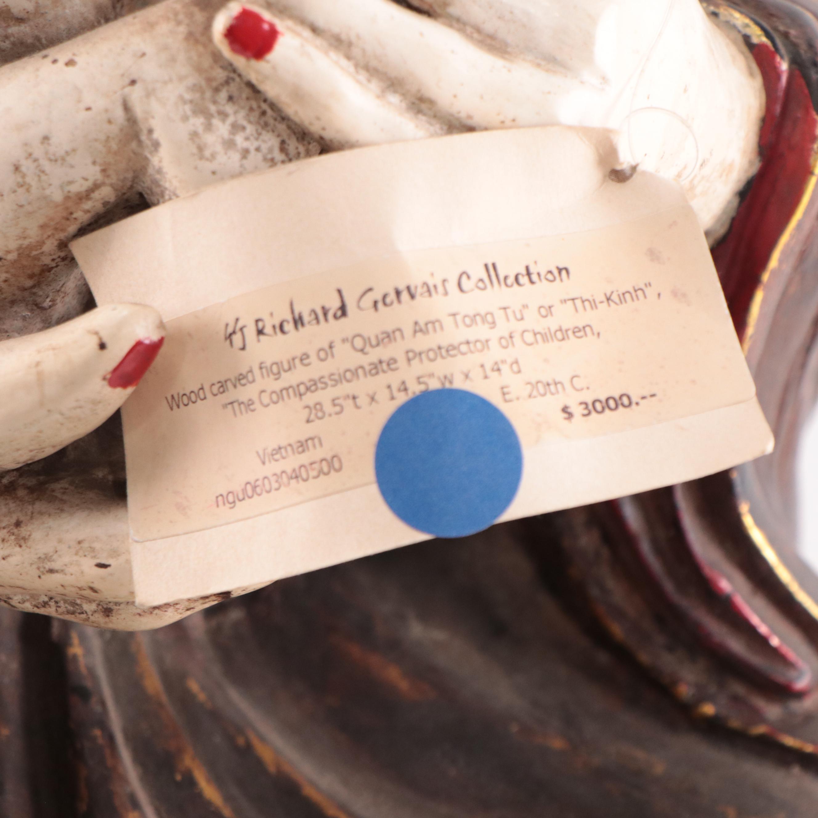 Vietnamese Lacquer Wood Thi-Kinh Protector Figure, Early 20th Century