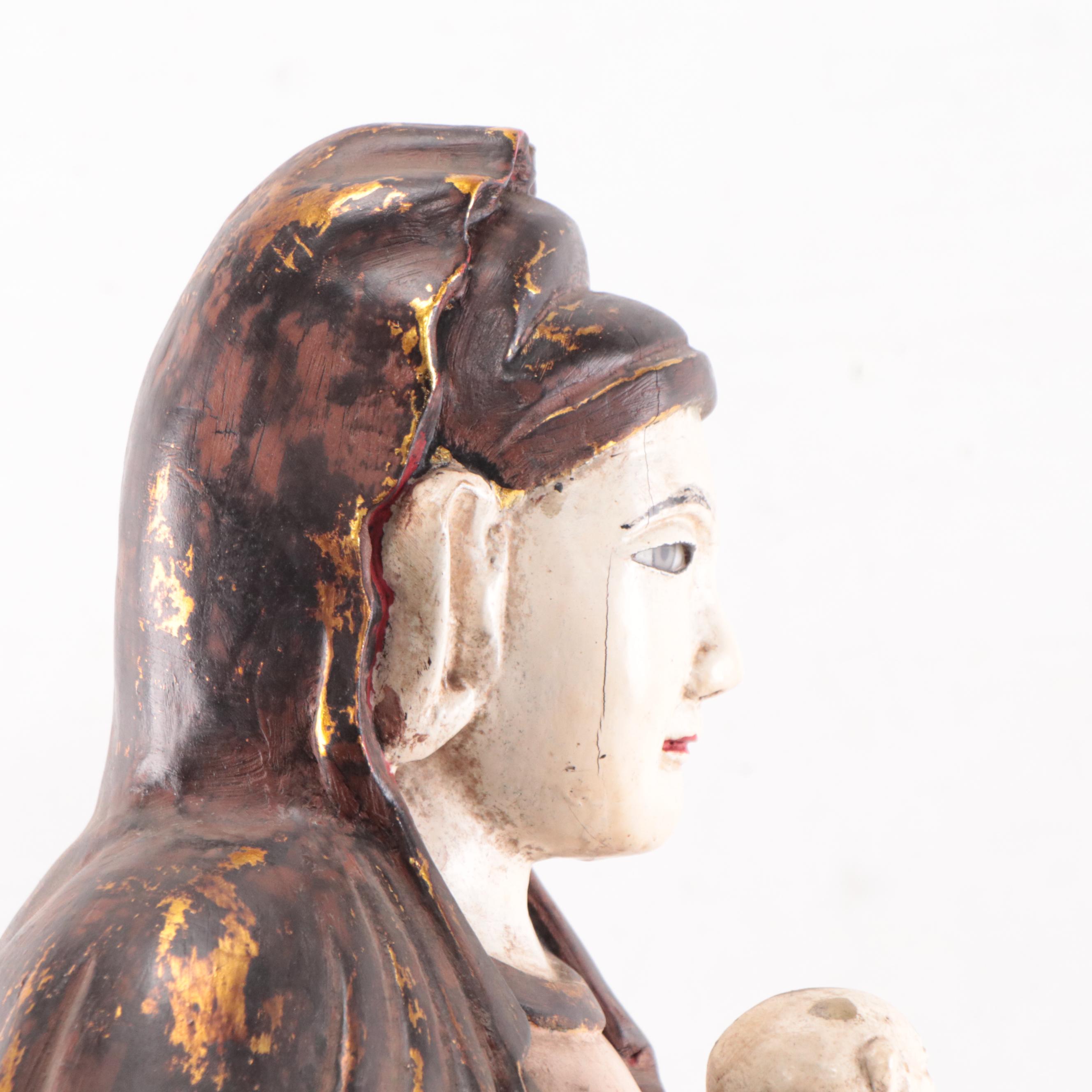 Vietnamese Lacquer Wood Thi-Kinh Protector Figure, Early 20th Century