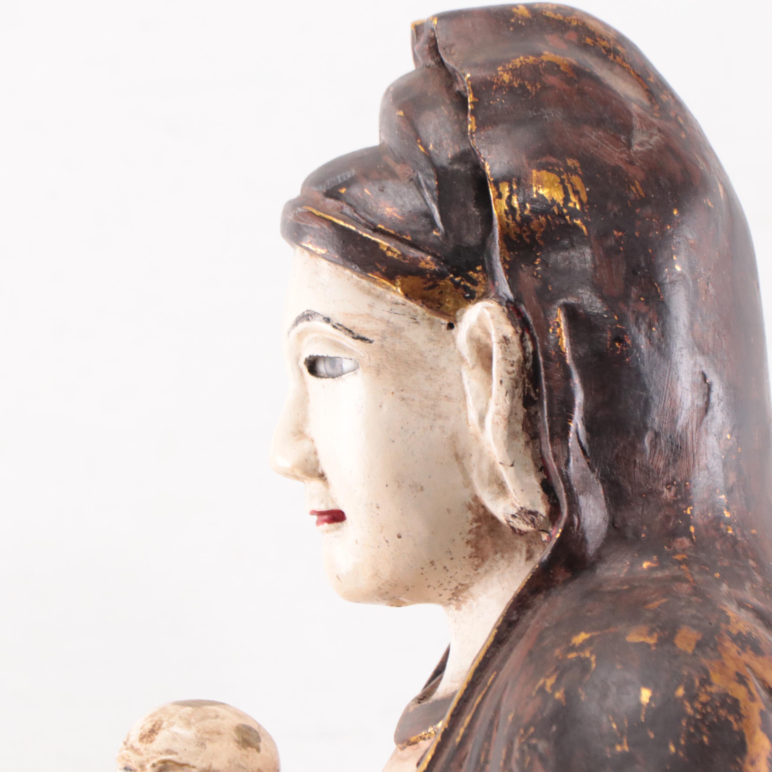 Vietnamese Lacquer Wood Thi-Kinh Protector Figure, Early 20th Century