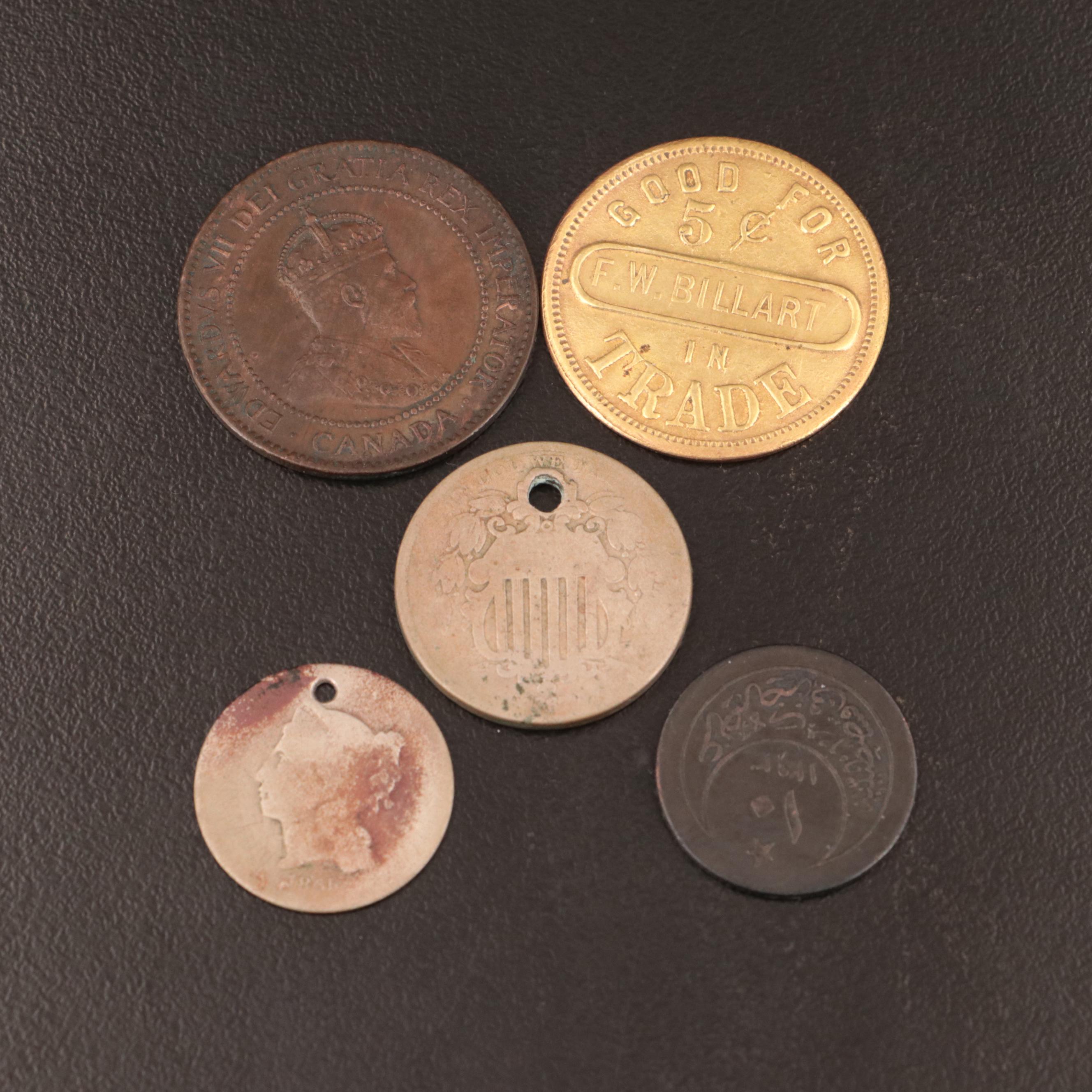 Four Coins and Brunswick Balke Collender Merchant Token