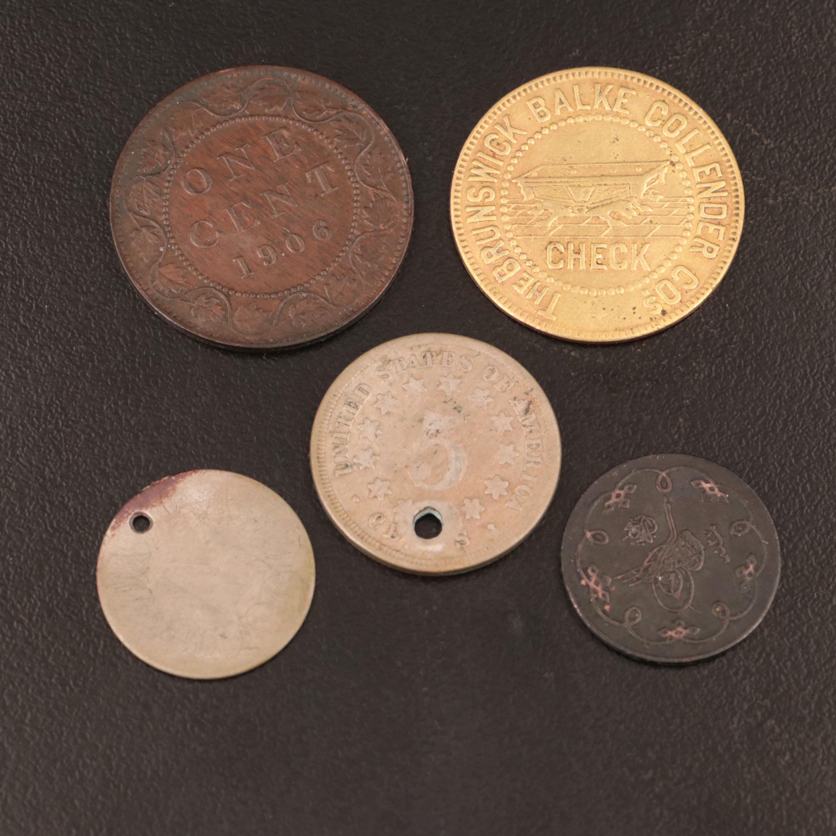 Four Coins and Brunswick Balke Collender Merchant Token