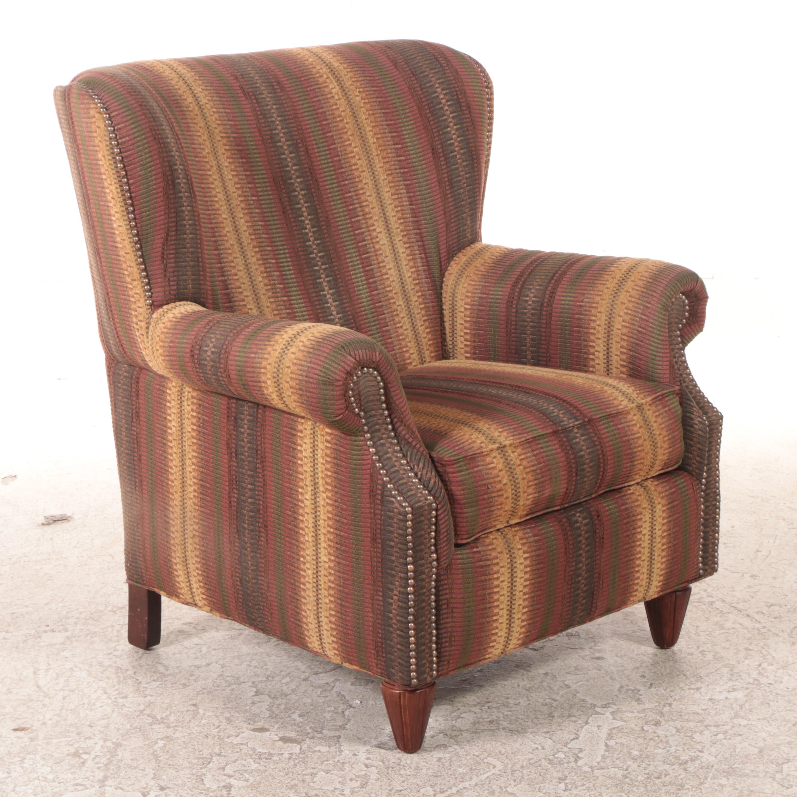 Fairfield Chair Company Custom-Upholstered Wingback Armchair and Ottoman
