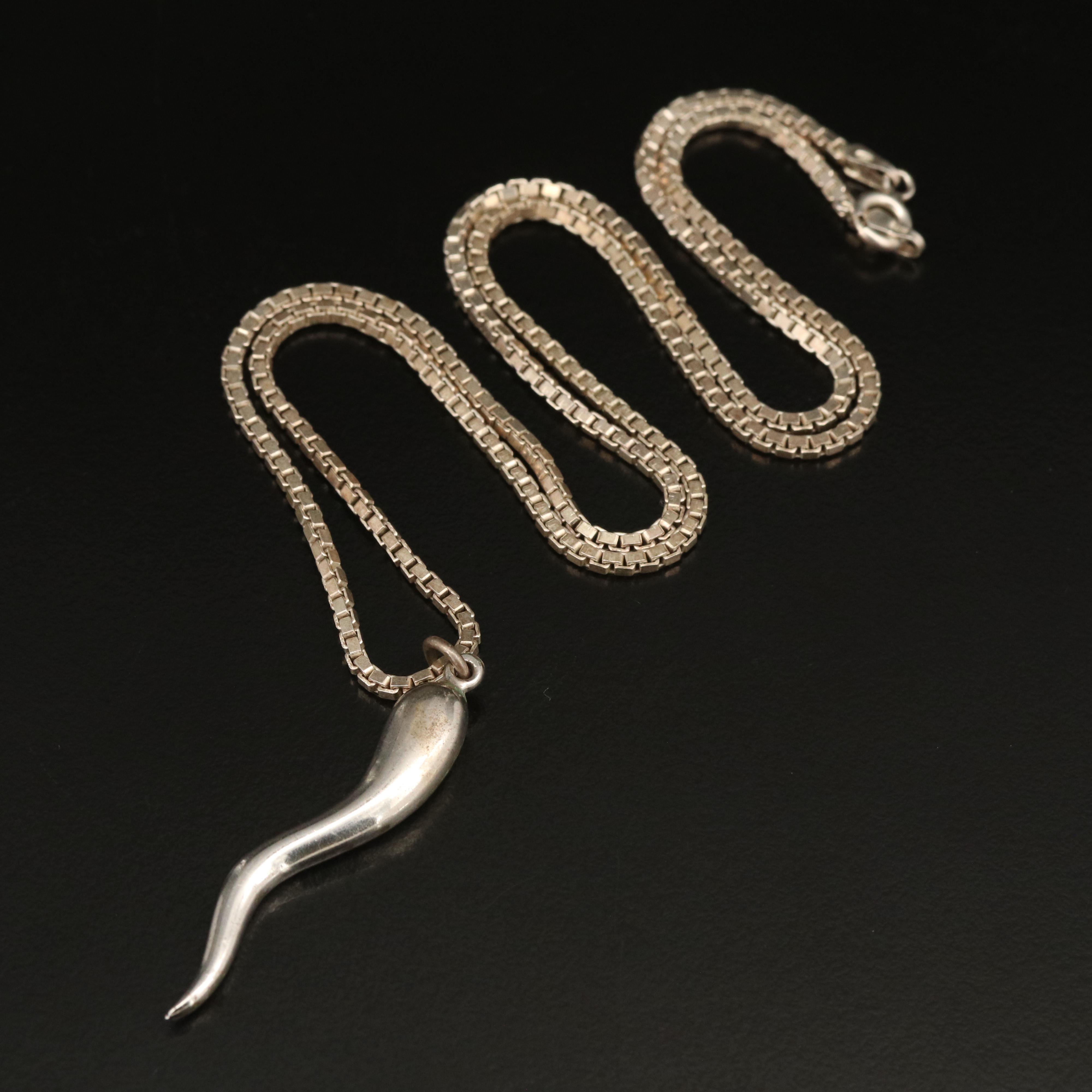 Sterling Cornicello Horn Pendant Necklace