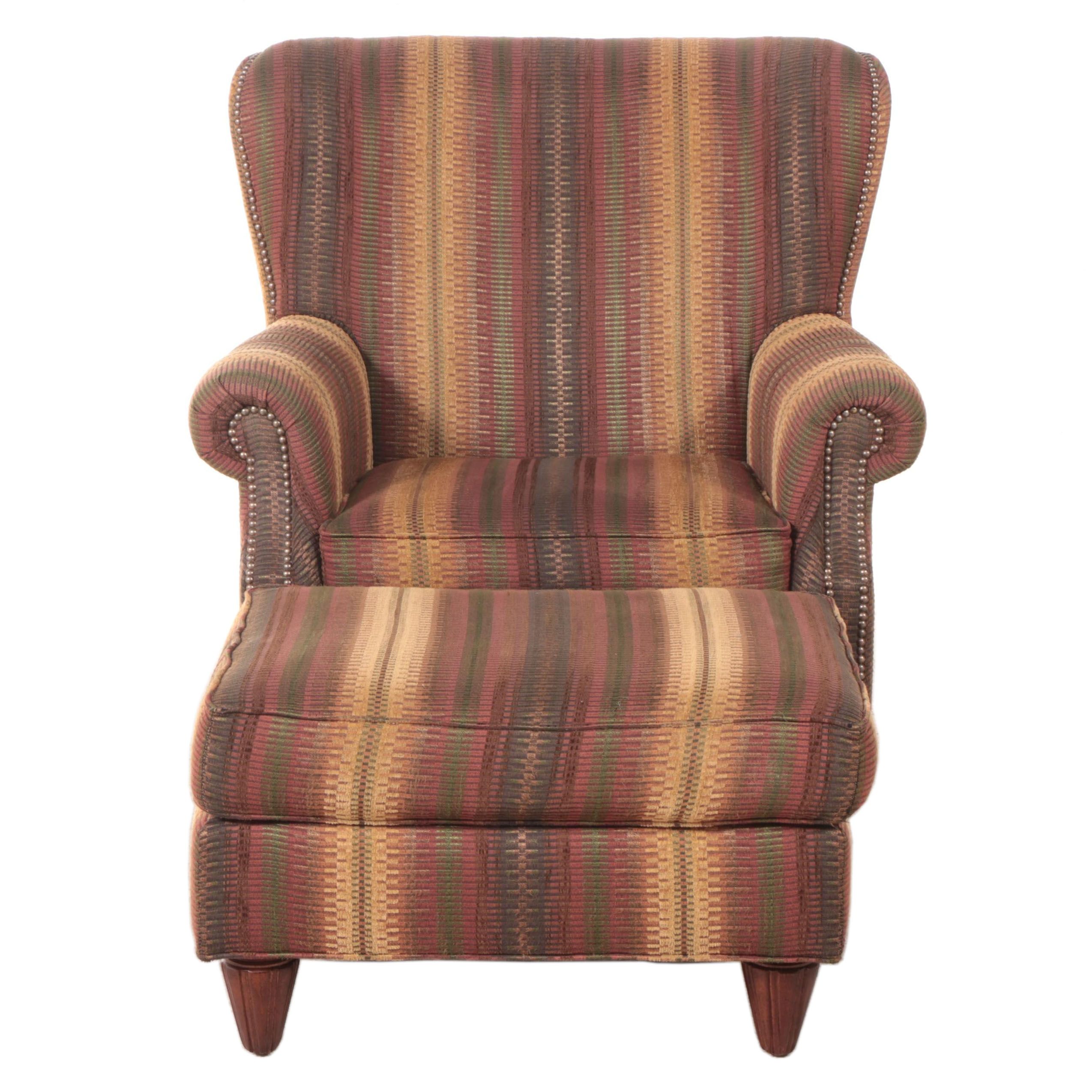 Fairfield Chair Company Custom-Upholstered Wingback Armchair and Ottoman