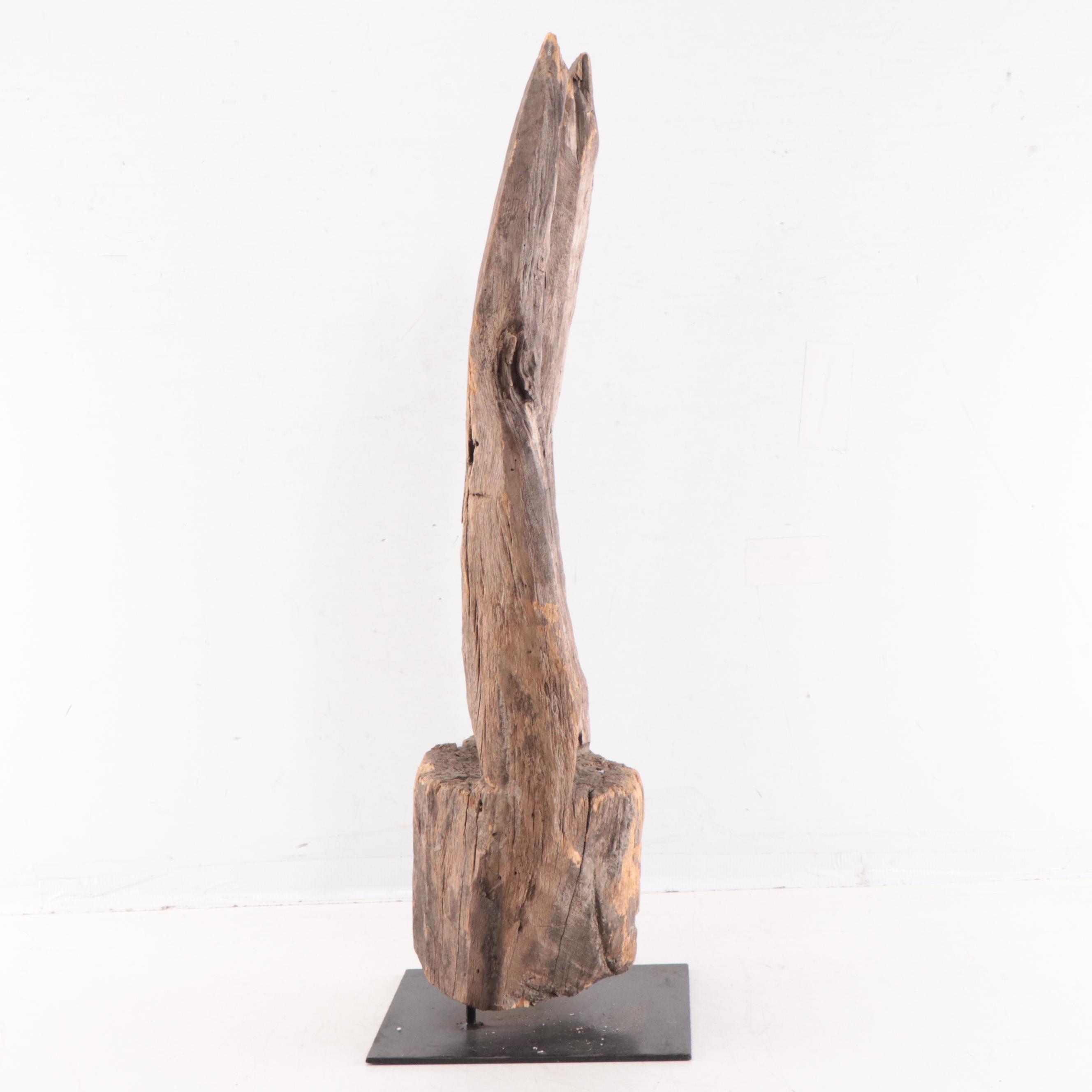 East Asian Carved Teak Wood Head