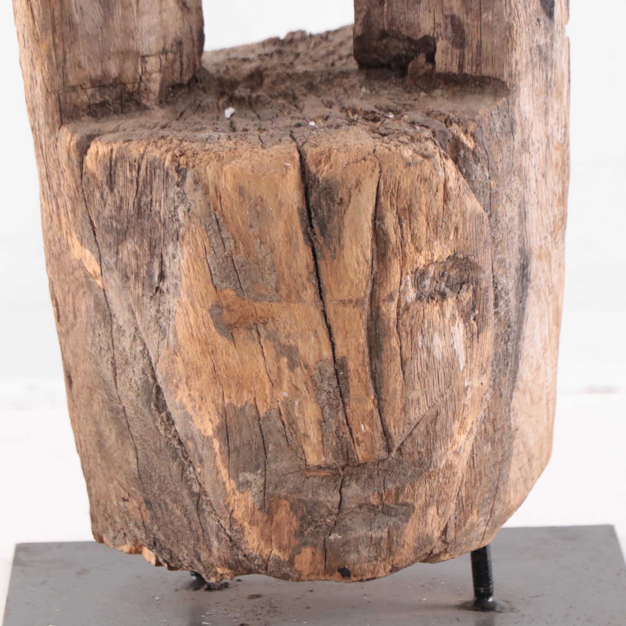 East Asian Carved Teak Wood Head