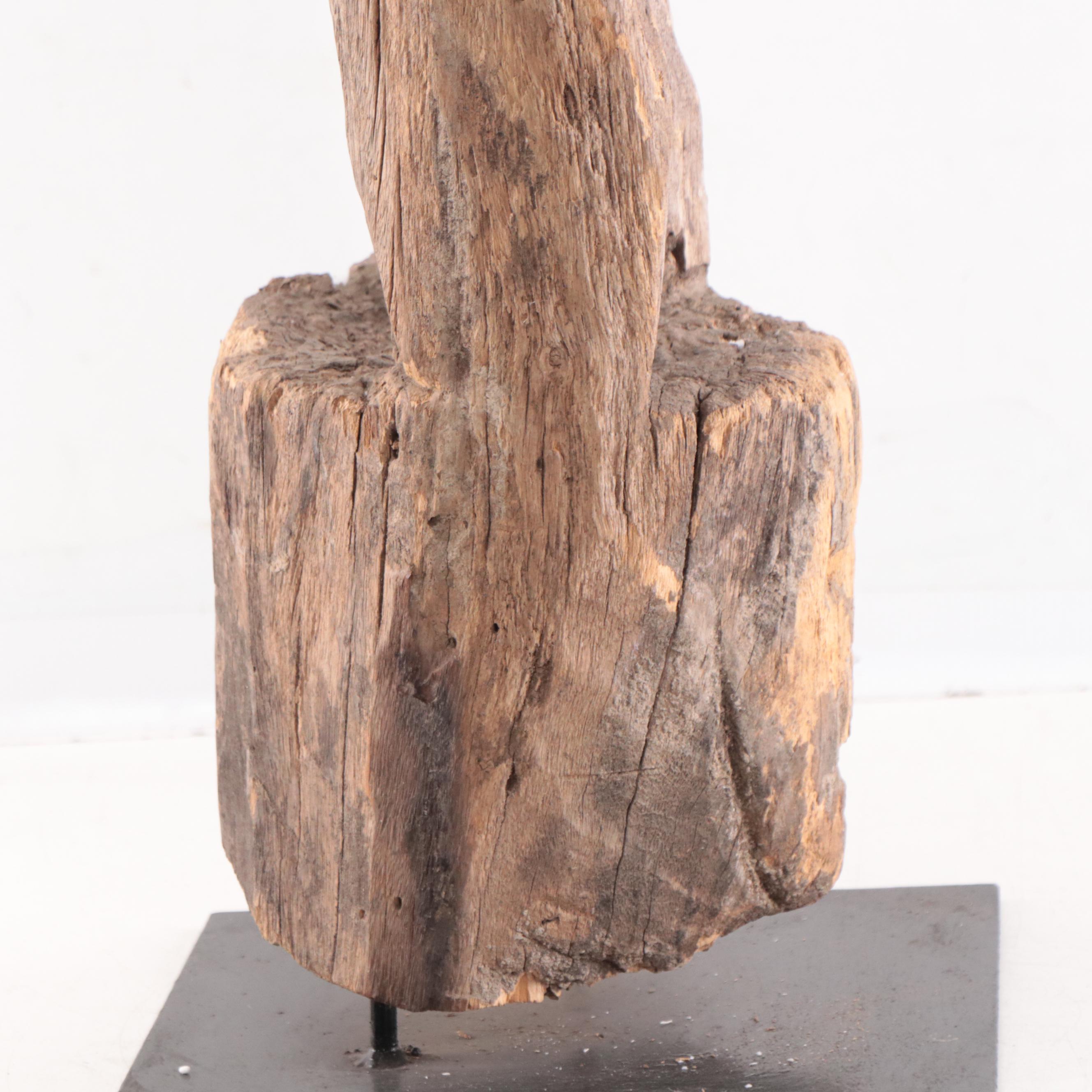 East Asian Carved Teak Wood Head