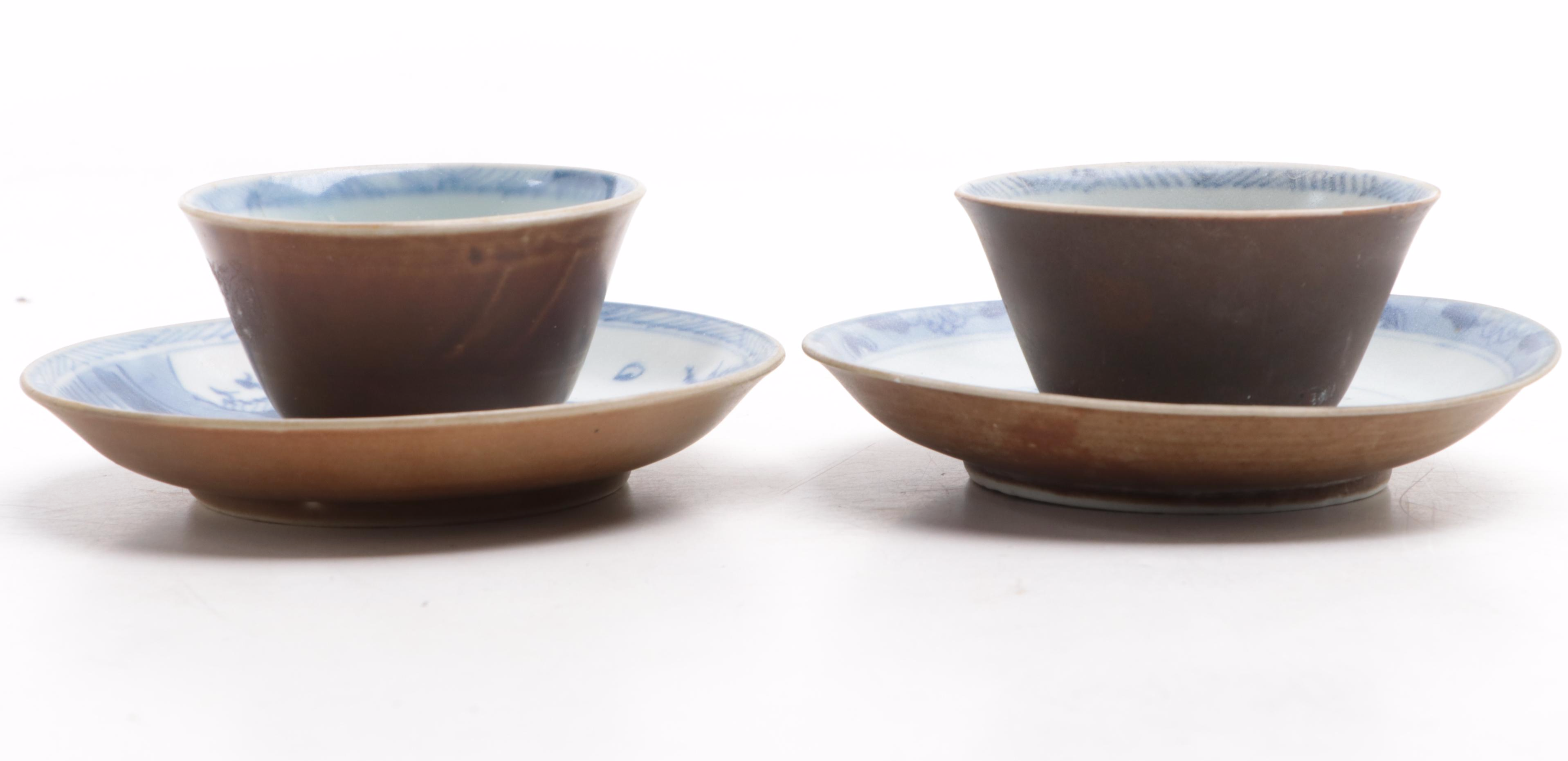 Chinese Batavian Ware Porcelain Cups and Saucers