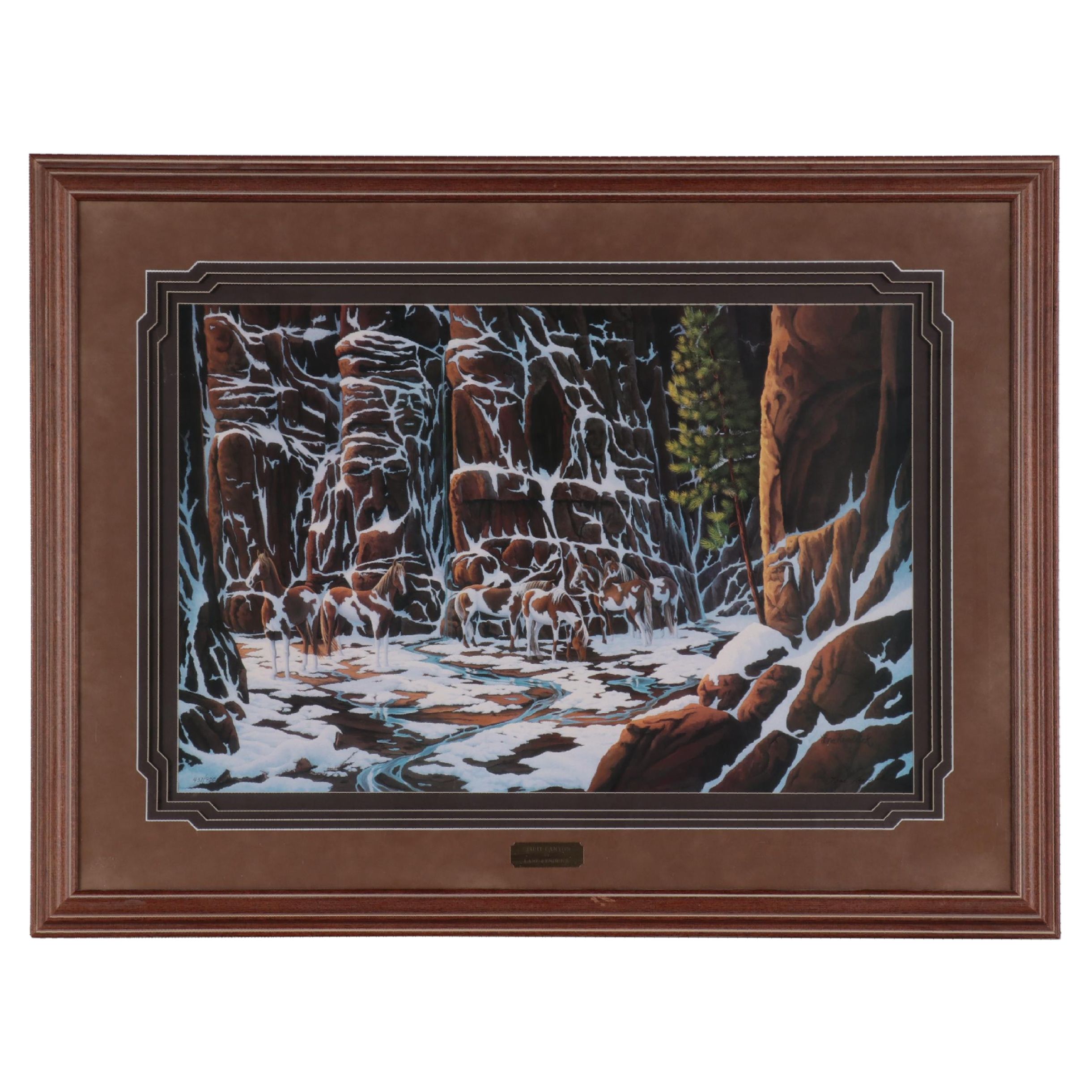 Lane Kendrick Offset Lithograph of Horses "Spirit Canyon"