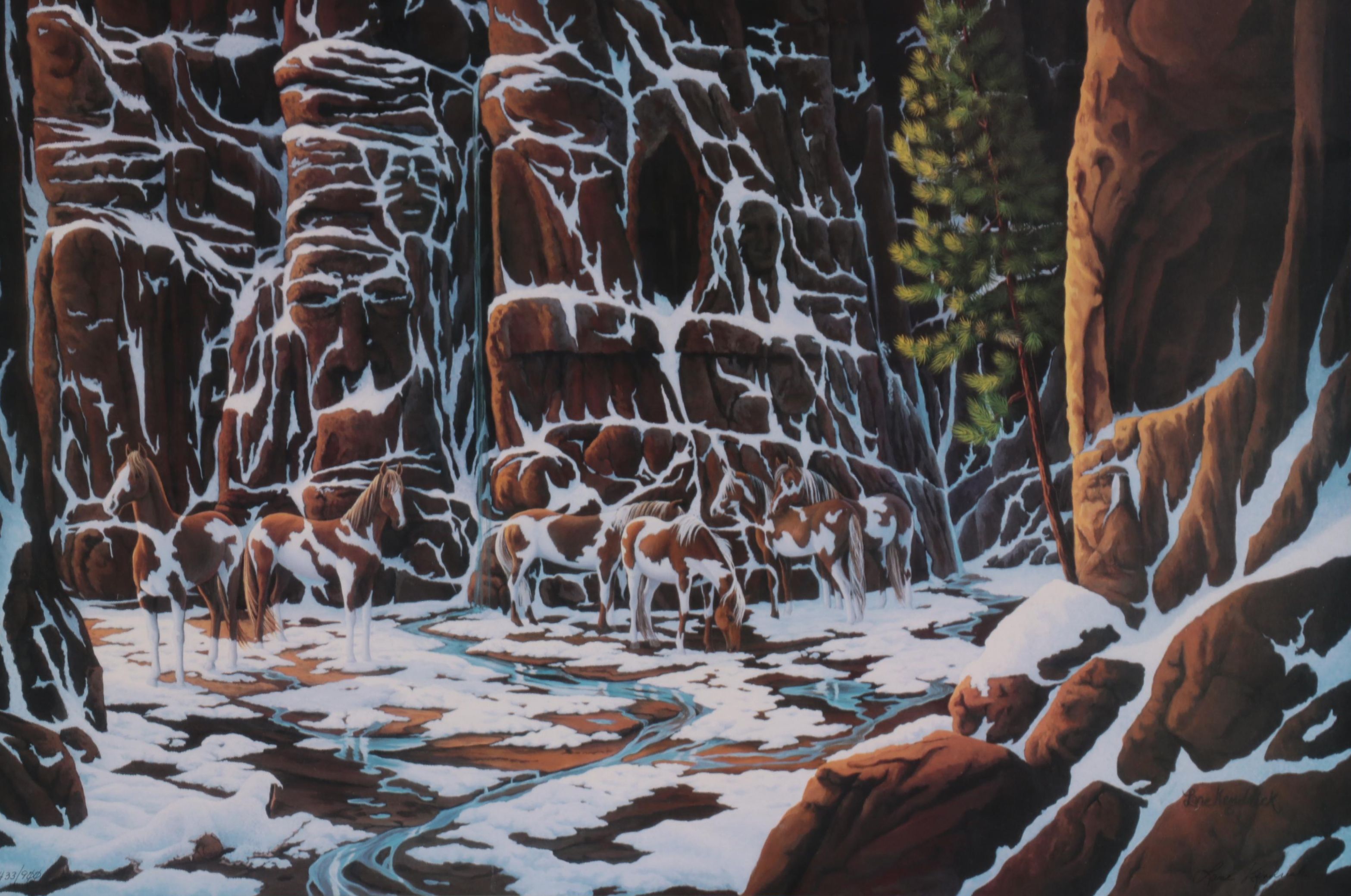 Lane Kendrick Offset Lithograph of Horses "Spirit Canyon"