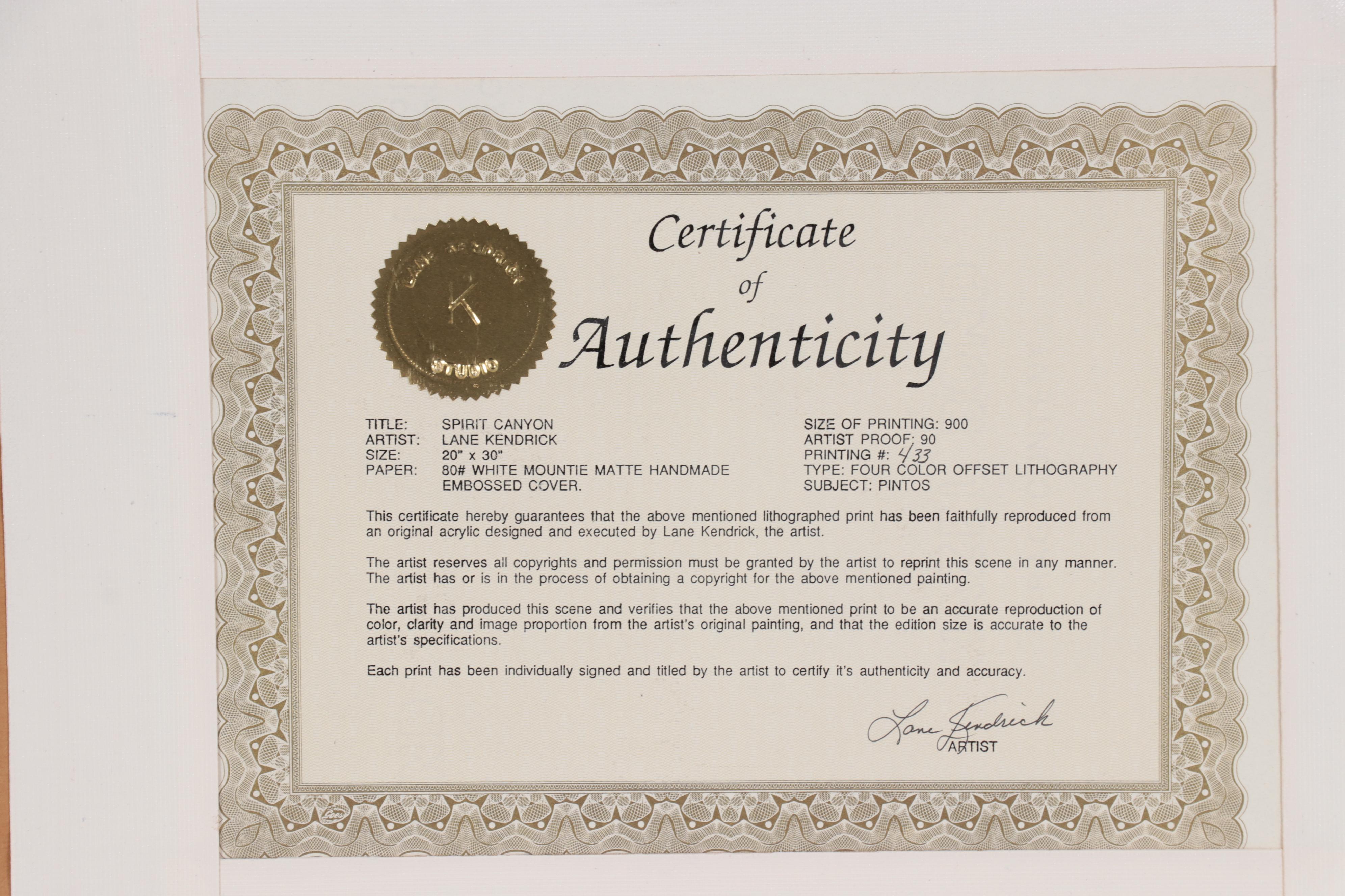 Lane Kendrick Offset Lithograph of Horses "Spirit Canyon"