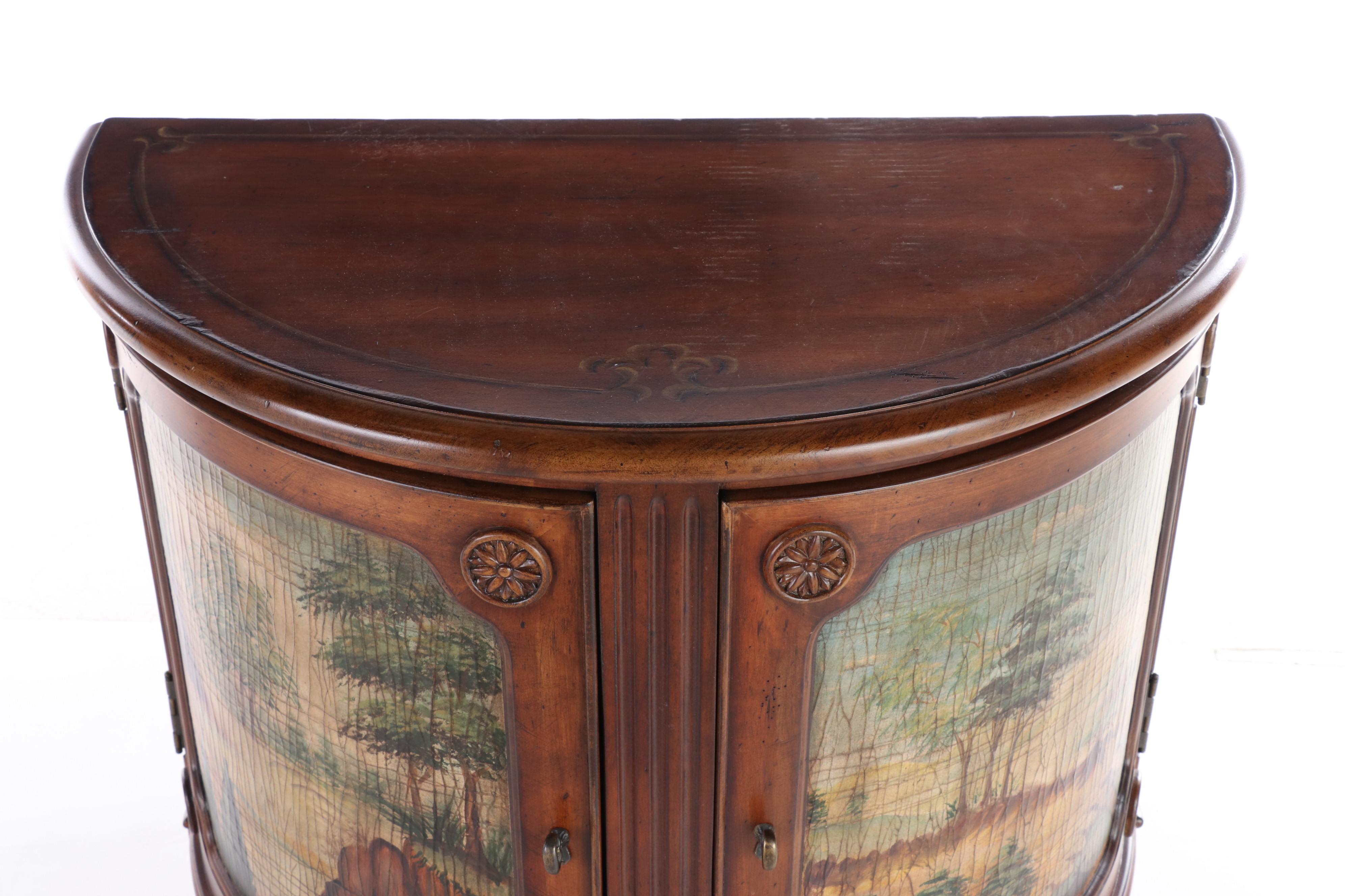 Neoclassical Style Fruitwood-Stained and Paint-Decorated Demilune Commode