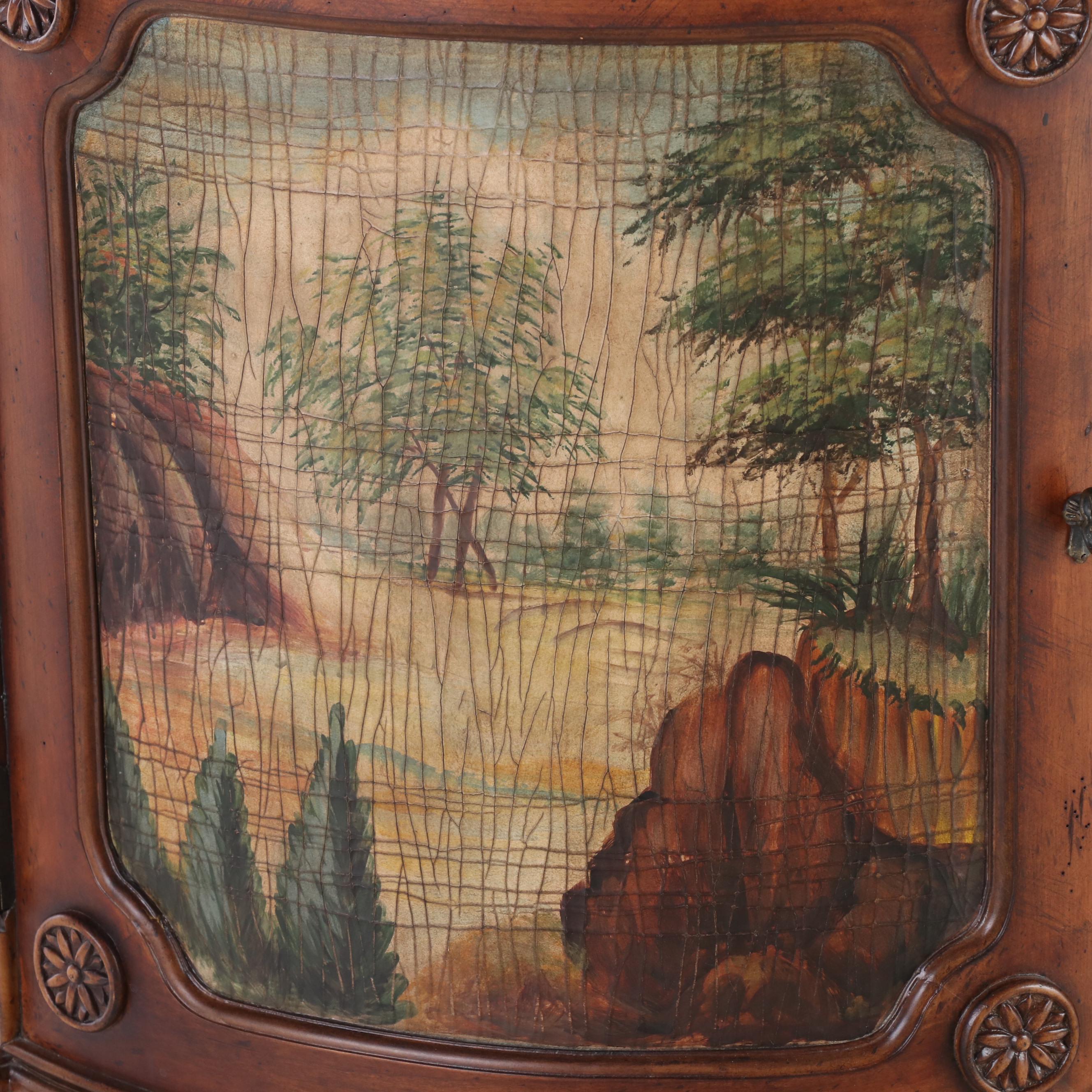 Neoclassical Style Fruitwood-Stained and Paint-Decorated Demilune Commode