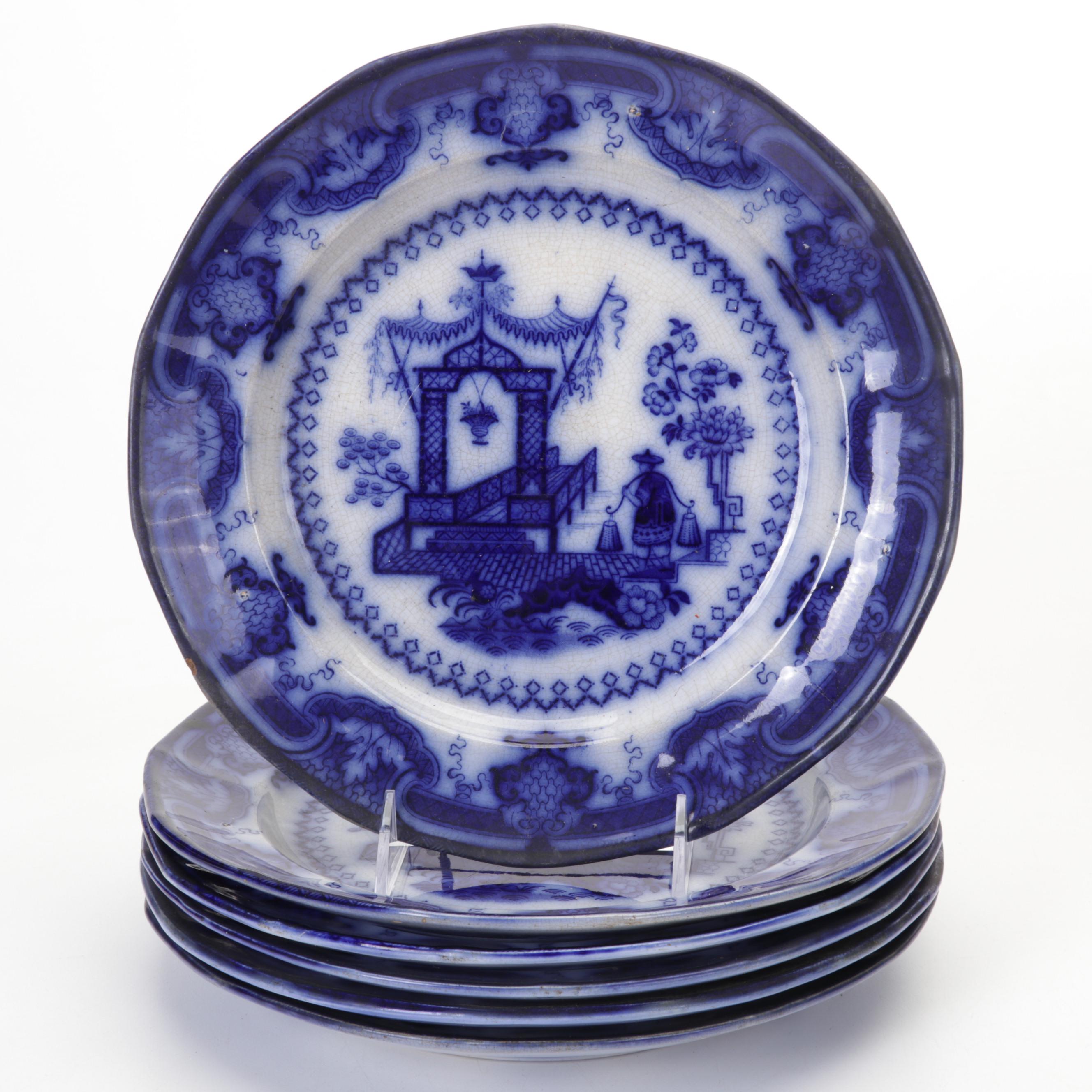 TJ & J Mayer "Oregon" and  J & G  Alcock "Scinde" Flow Blue Ironstone Plates