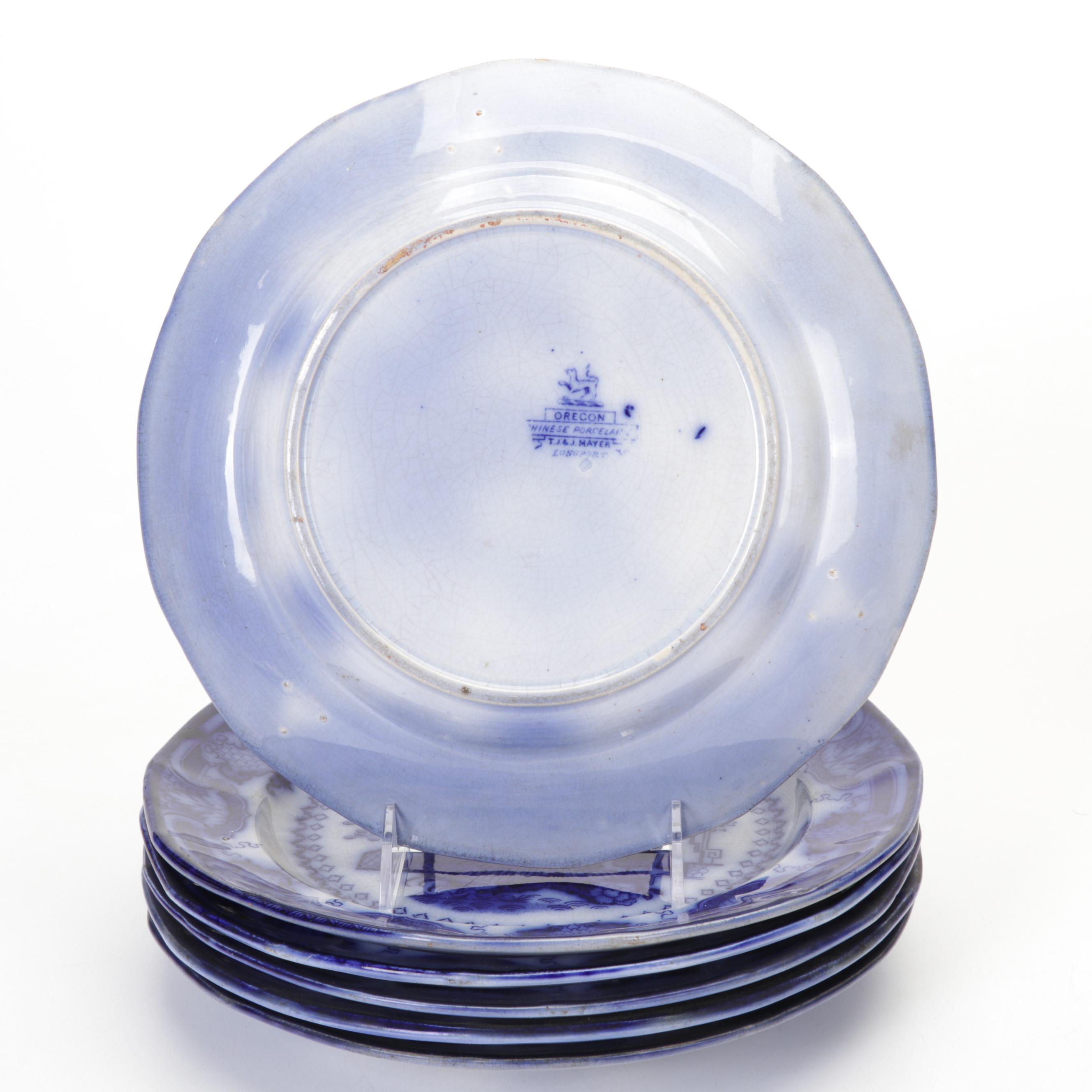 TJ & J Mayer "Oregon" and  J & G  Alcock "Scinde" Flow Blue Ironstone Plates