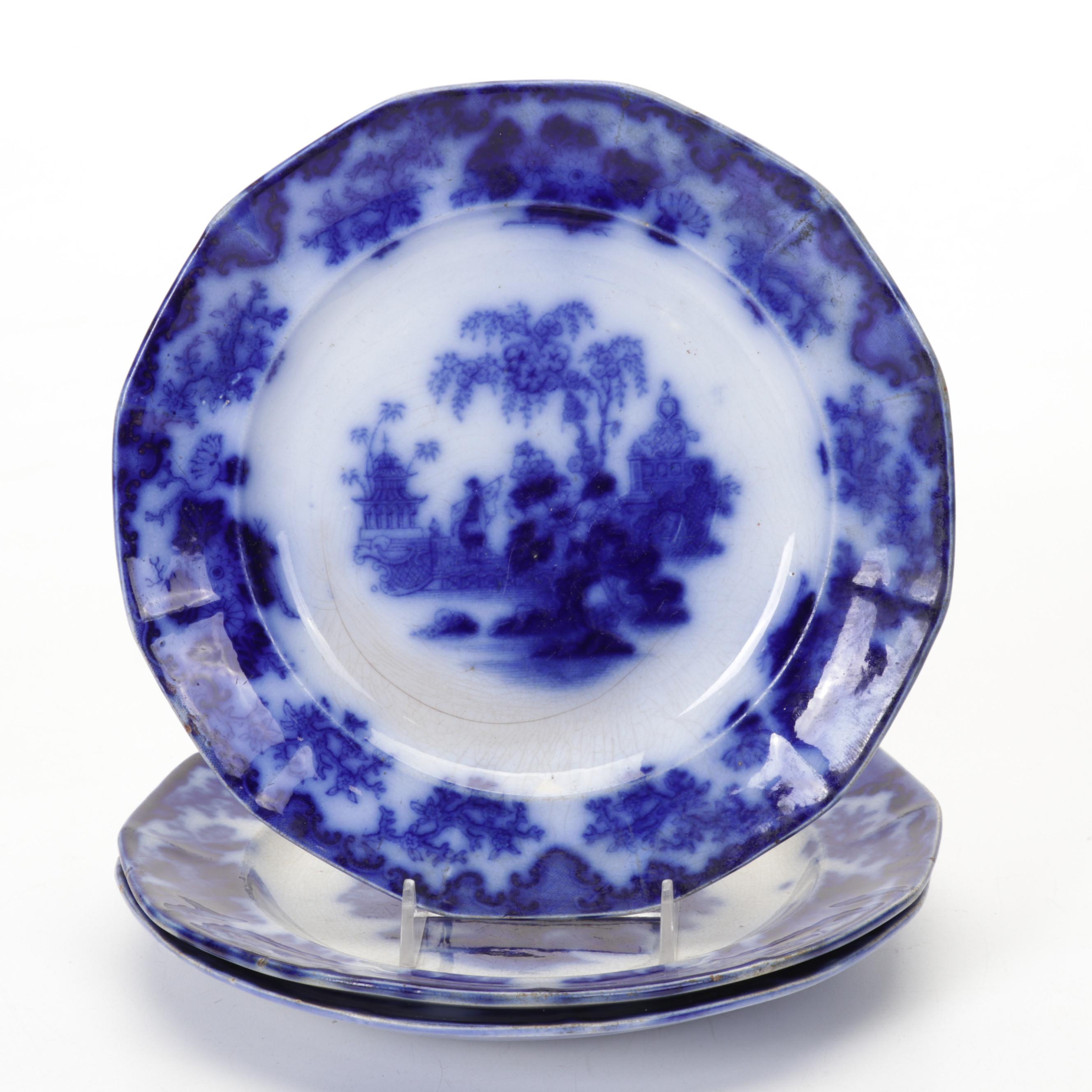 TJ & J Mayer "Oregon" and  J & G  Alcock "Scinde" Flow Blue Ironstone Plates