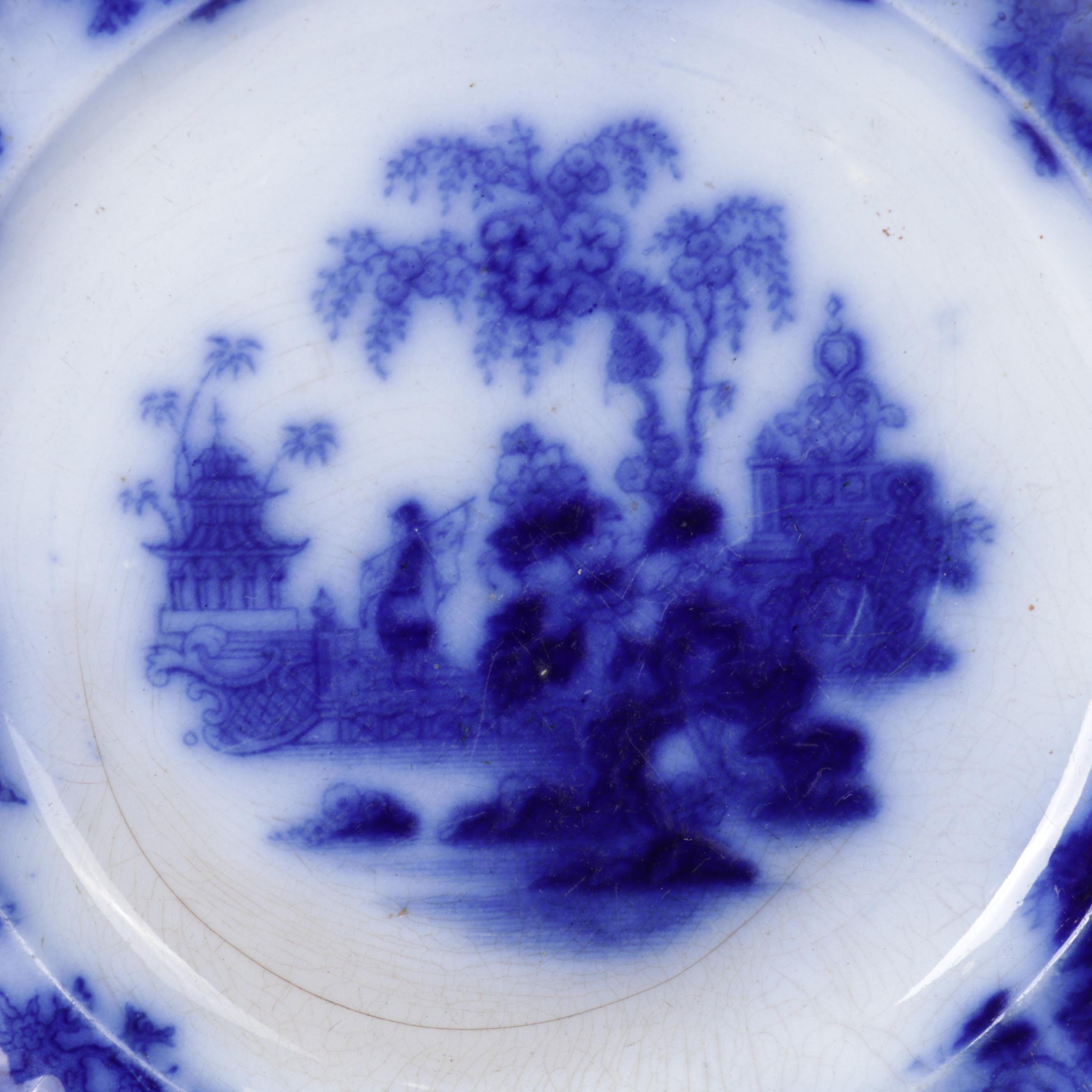 TJ & J Mayer "Oregon" and  J & G  Alcock "Scinde" Flow Blue Ironstone Plates