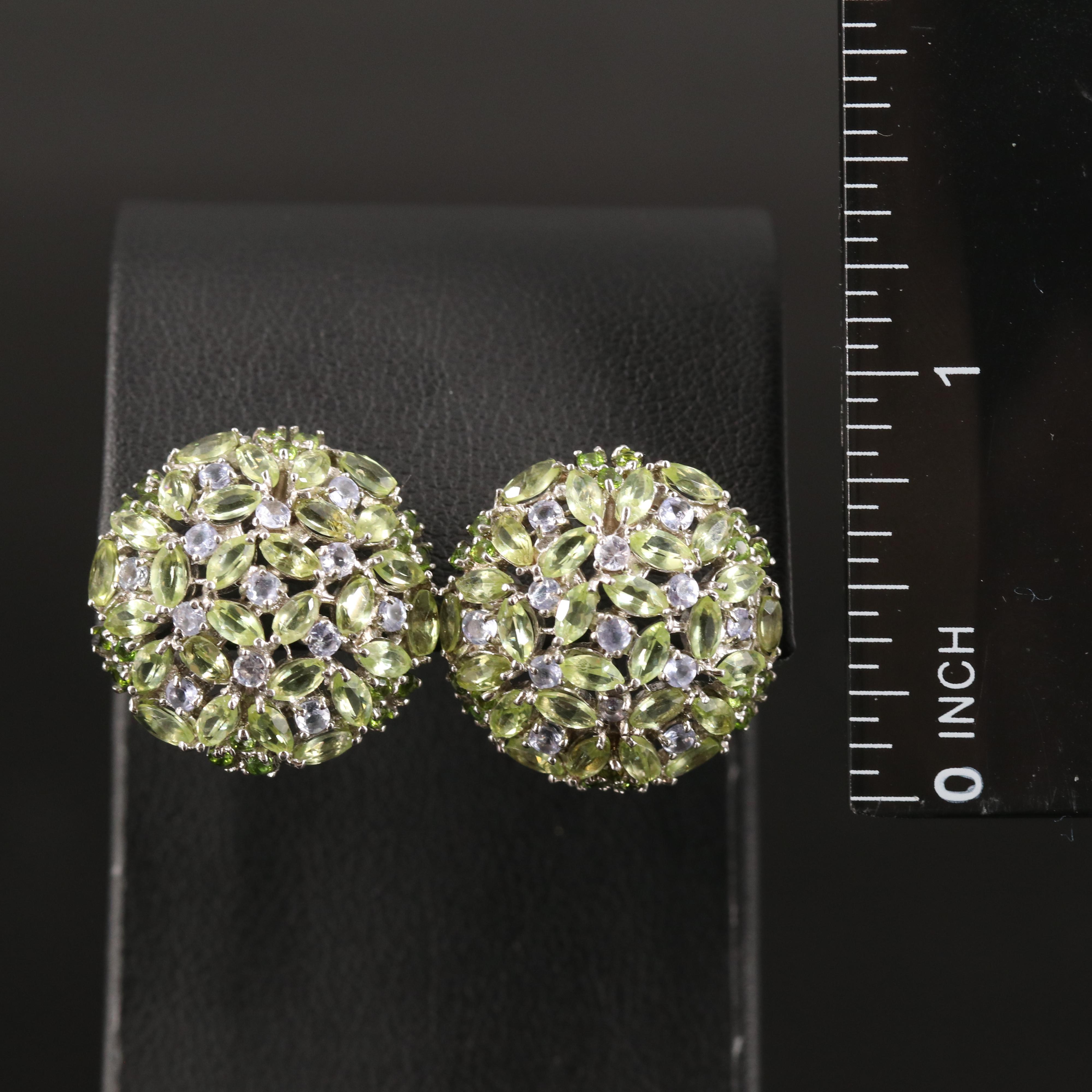 Sterling Peridot and Tanzanite Button Earrings