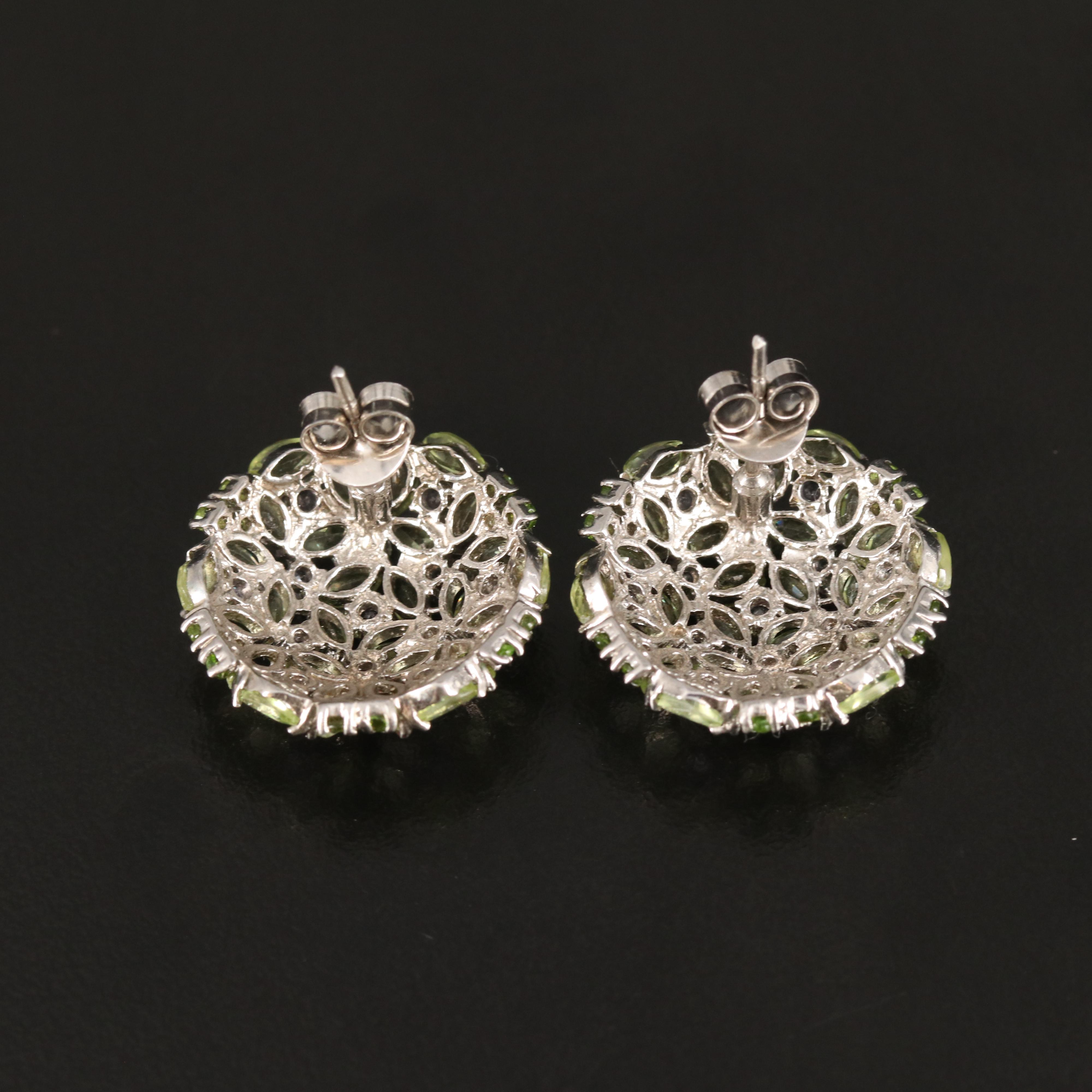 Sterling Peridot and Tanzanite Button Earrings