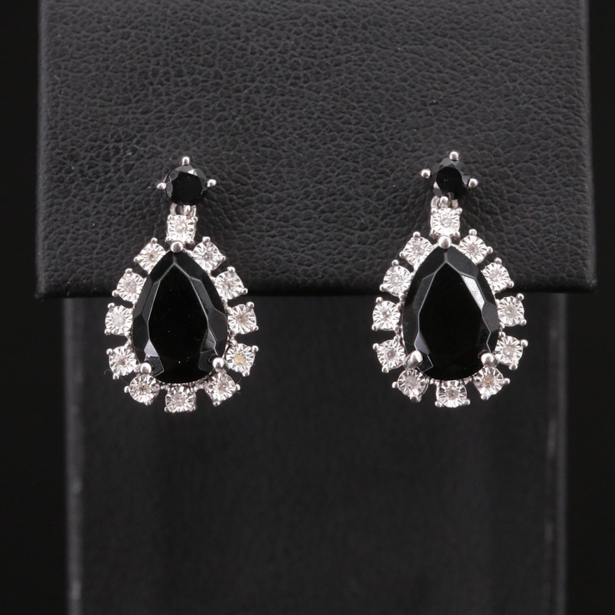 Sterling Black Onyx and Diamond Earrings