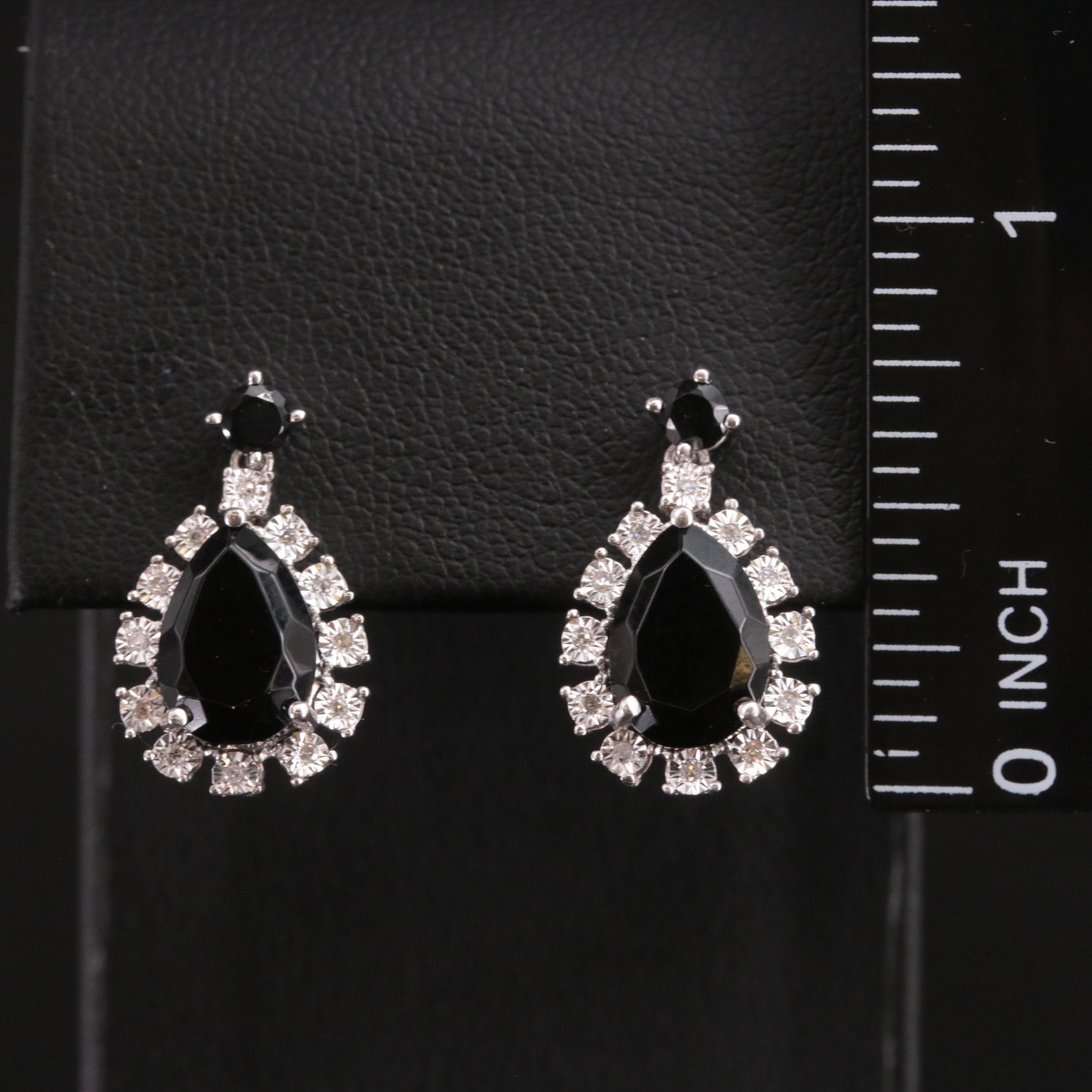 Sterling Black Onyx and Diamond Earrings