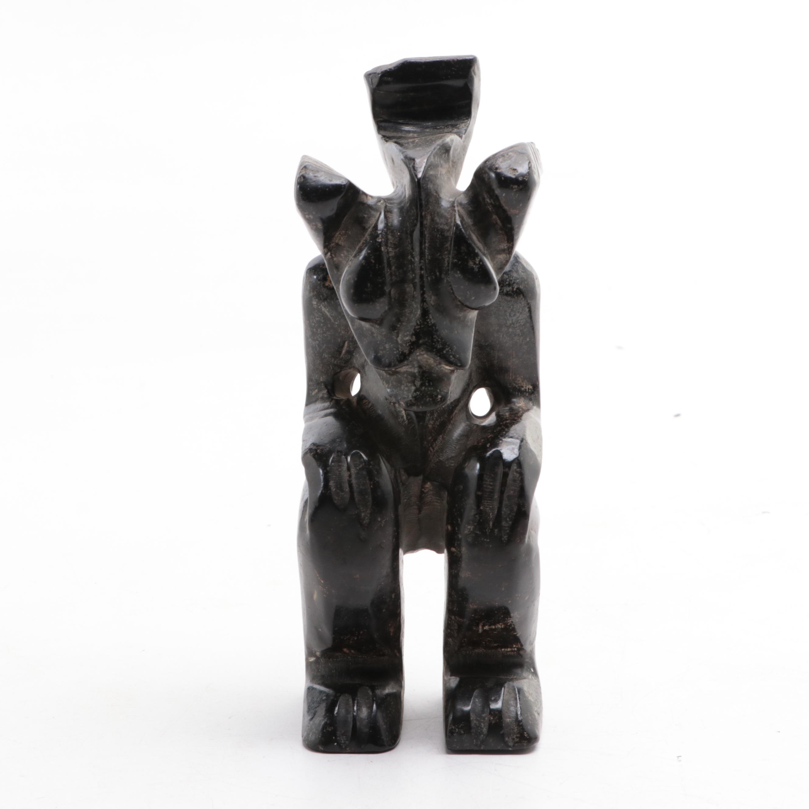 Hongshan Style Carved Stone Figure and Figural Carved Vertebrae