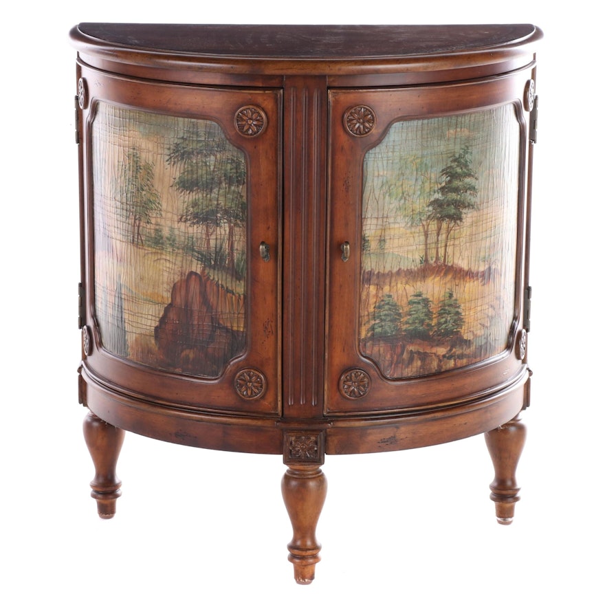 Neoclassical Style Fruitwood-Stained and Paint-Decorated Demilune Commode