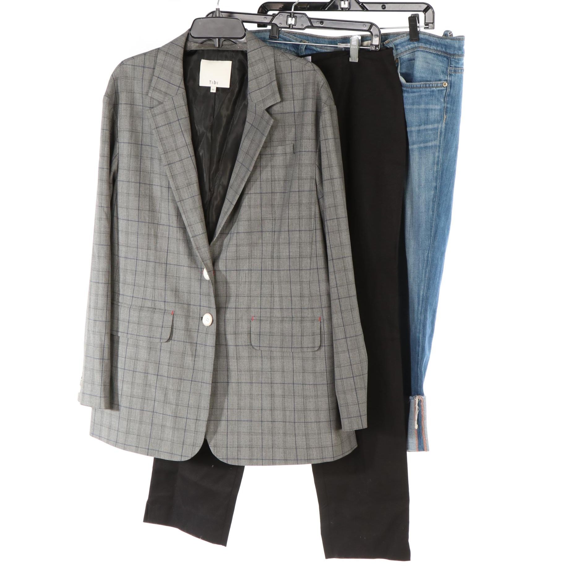 Tibi Boyfriend Jacket, Style Straight Pants, and Joe's Wide Raw Hem Kicker Jeans