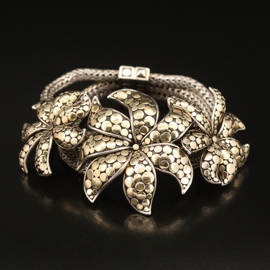 John Hardy "Ayu Dot" Sterling Jasmine Flower Bracelet with 18K Accents