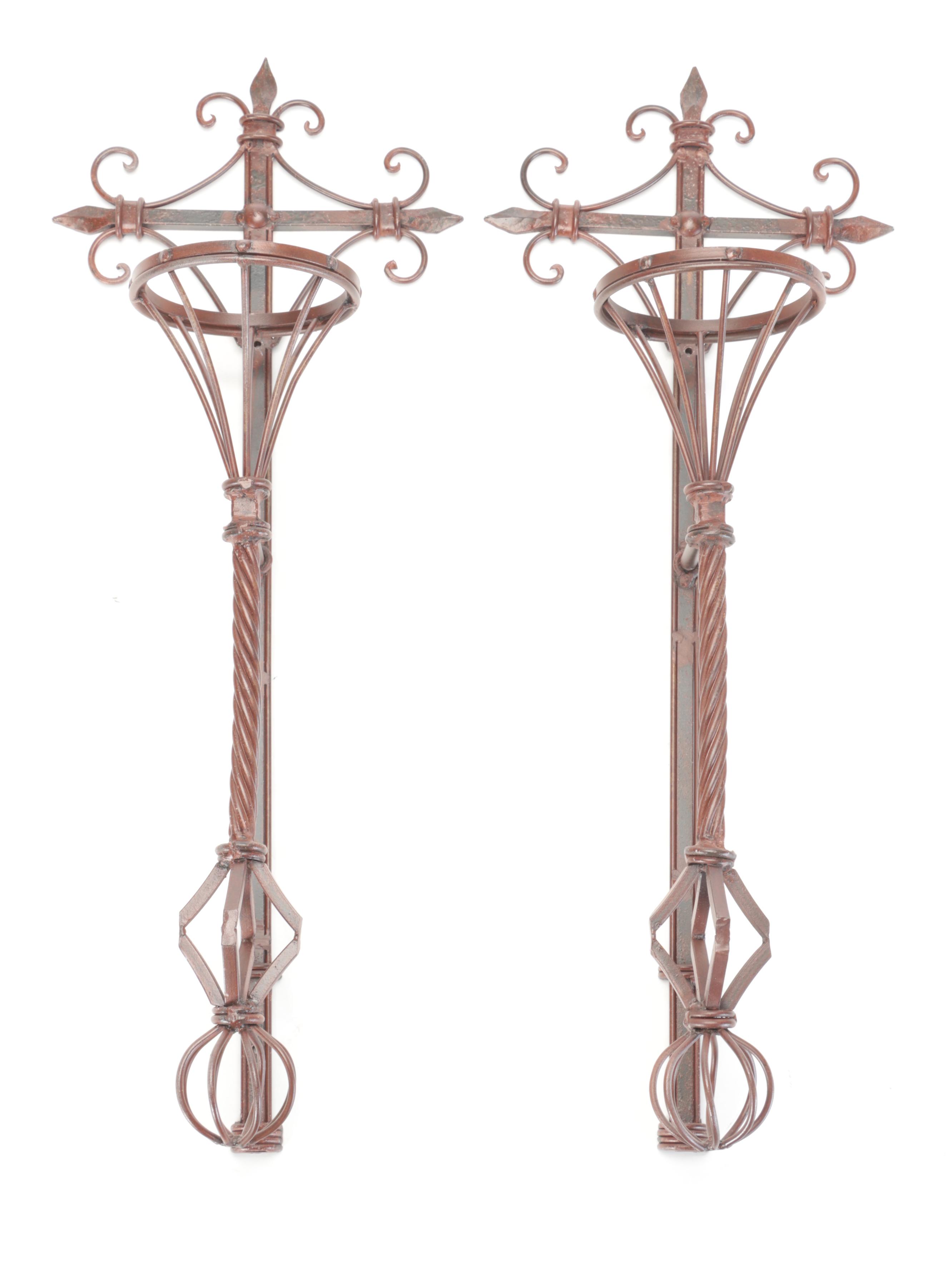 Scrolled Iron and Glass Wall Sconces