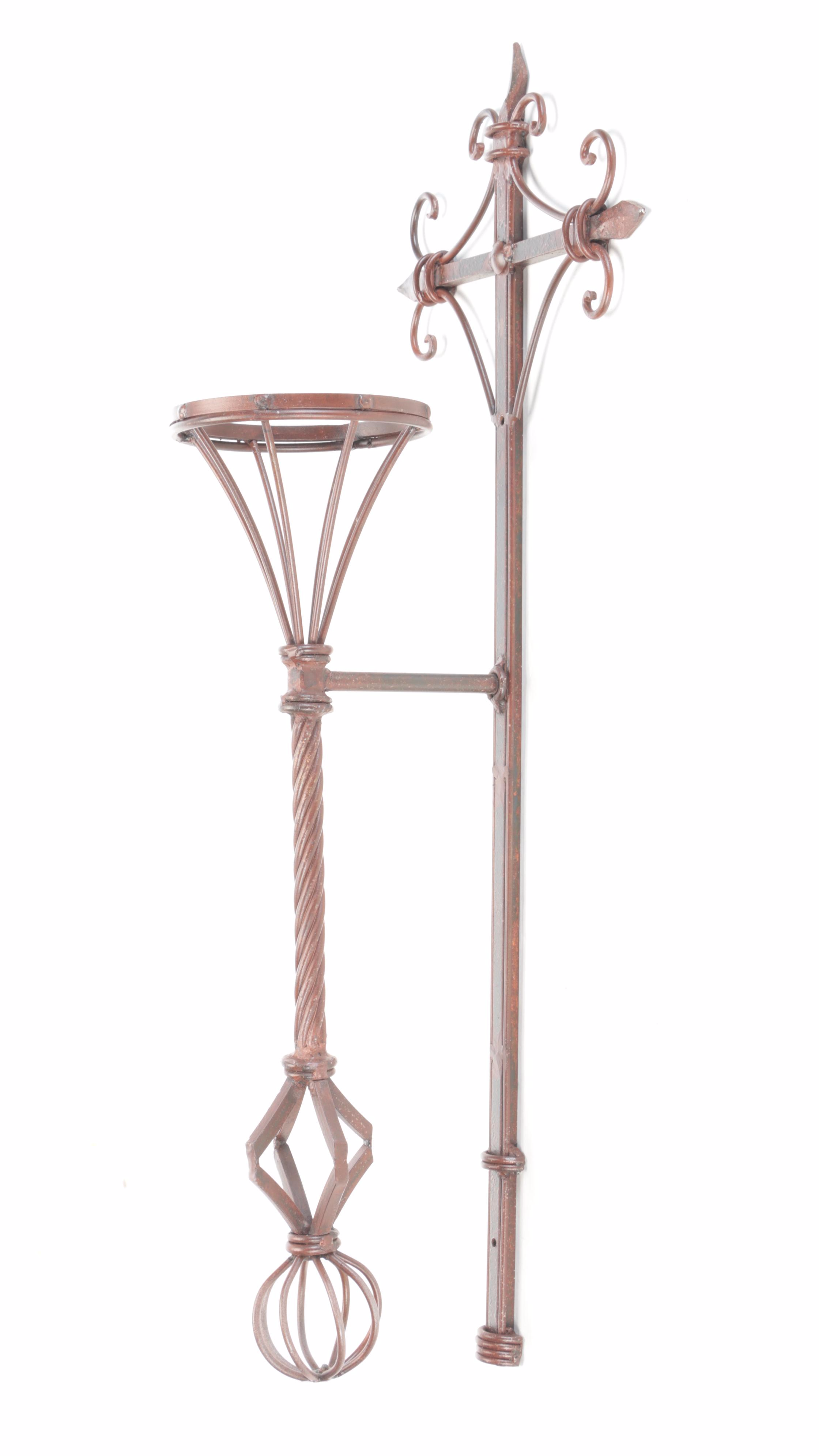 Scrolled Iron and Glass Wall Sconces